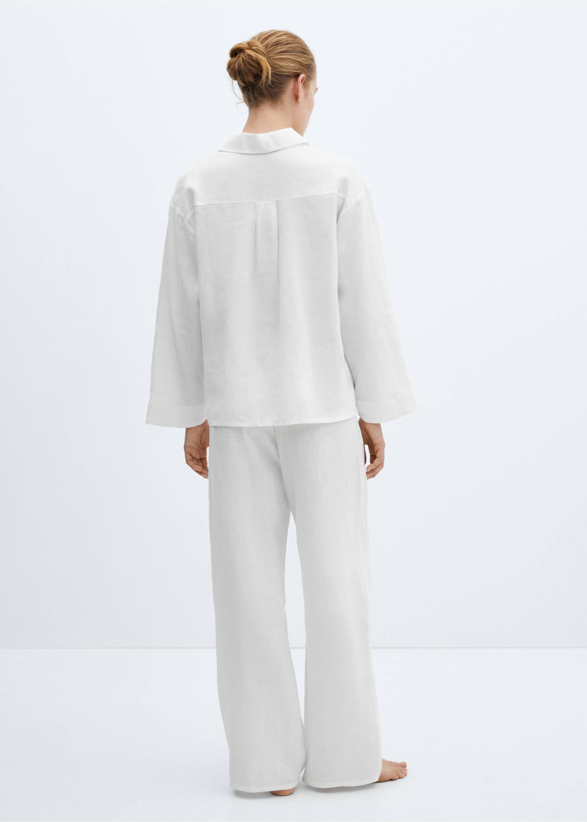 100% linen pyjama trousers - Reverse of the article, White. Ref: 67076042-00.