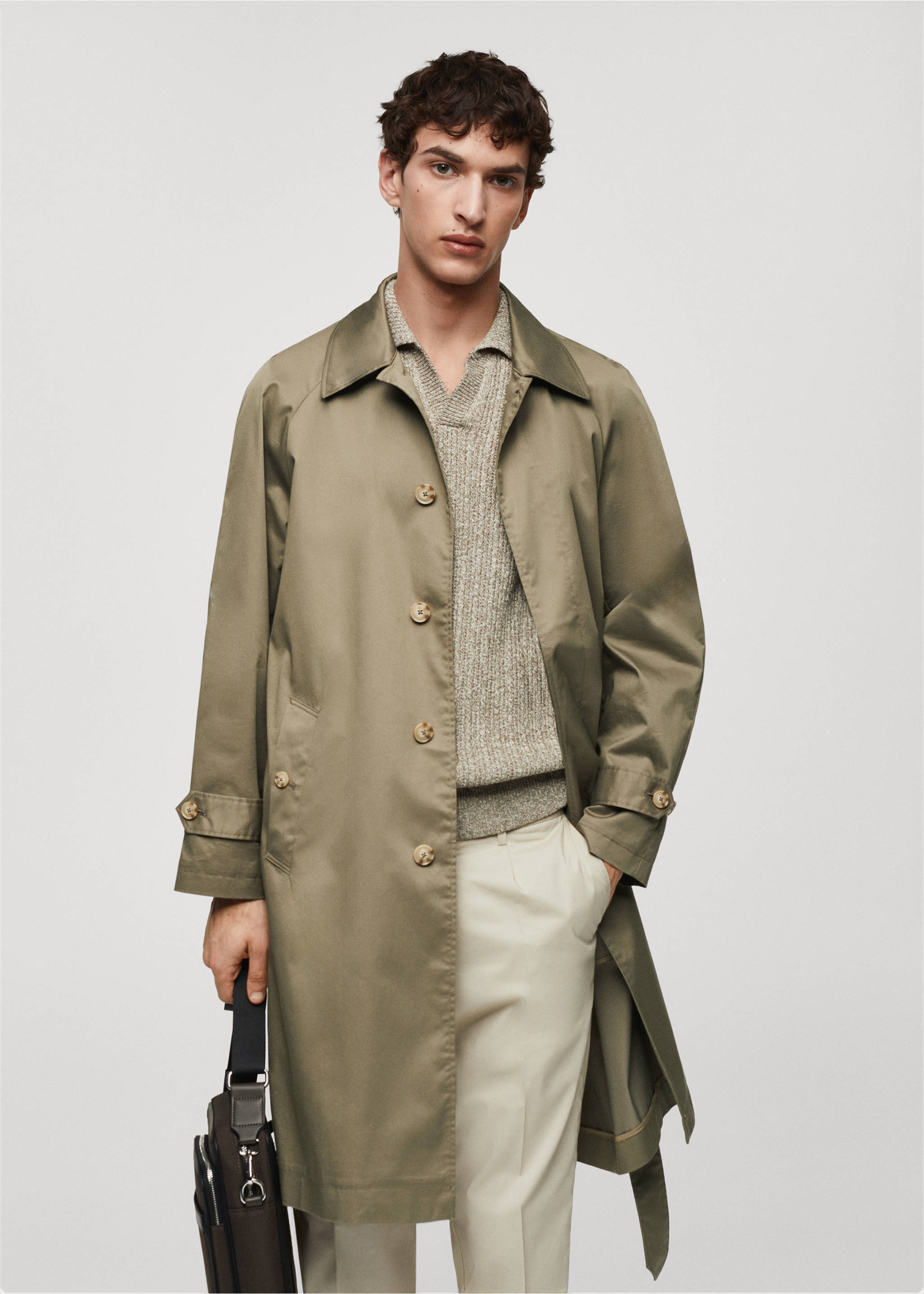 Belt cotton-blend trench - Medium plane, Khaki. Ref: 67076310-00.
