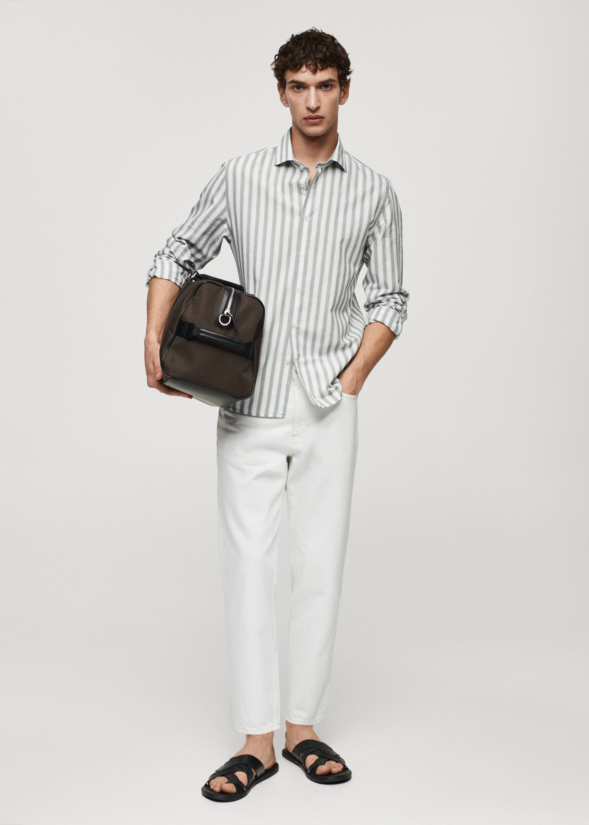 Camisa ratlles barreja tencel lli - Pla general