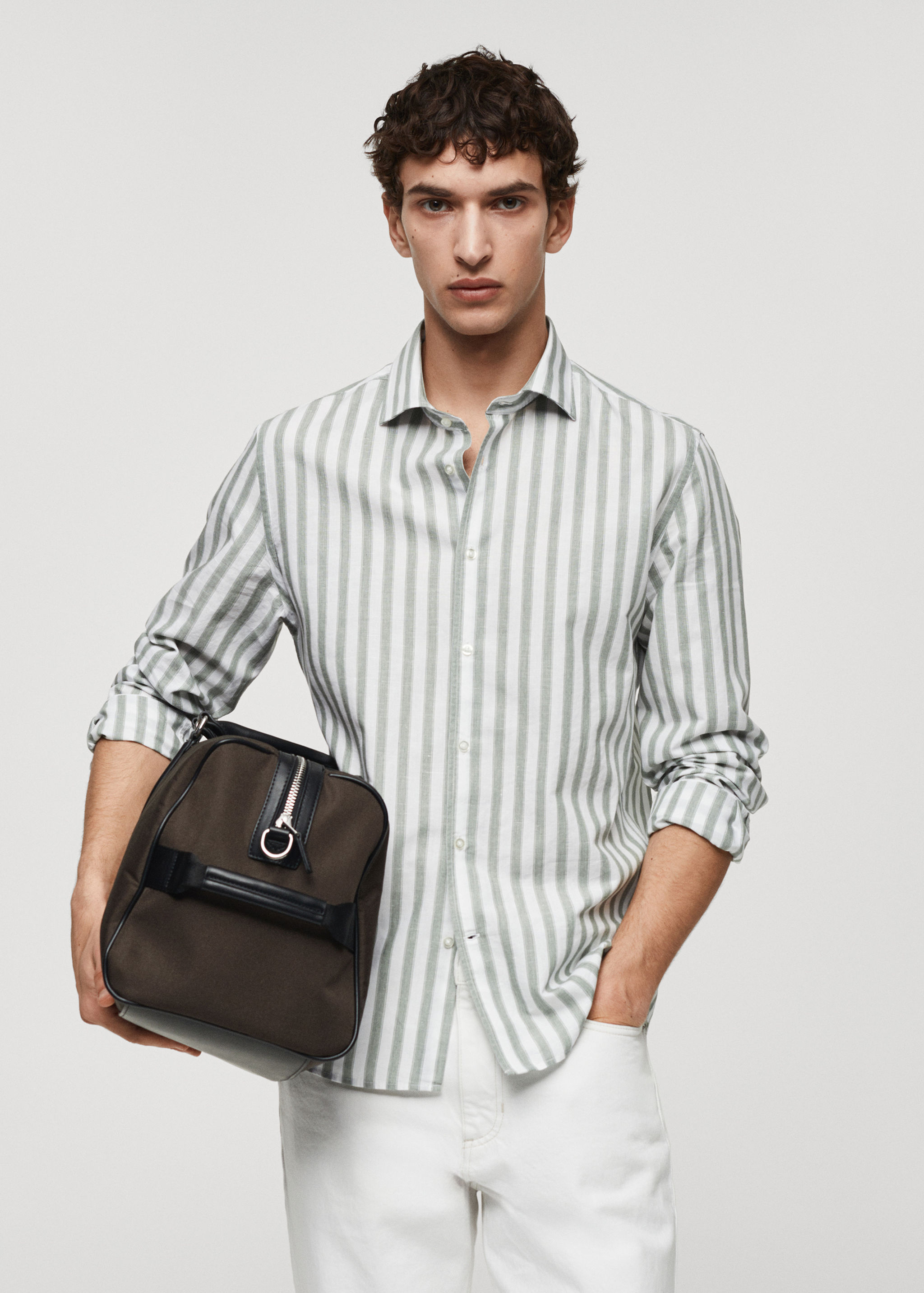 Camisa ratlles barreja tencel lli - Pla mig