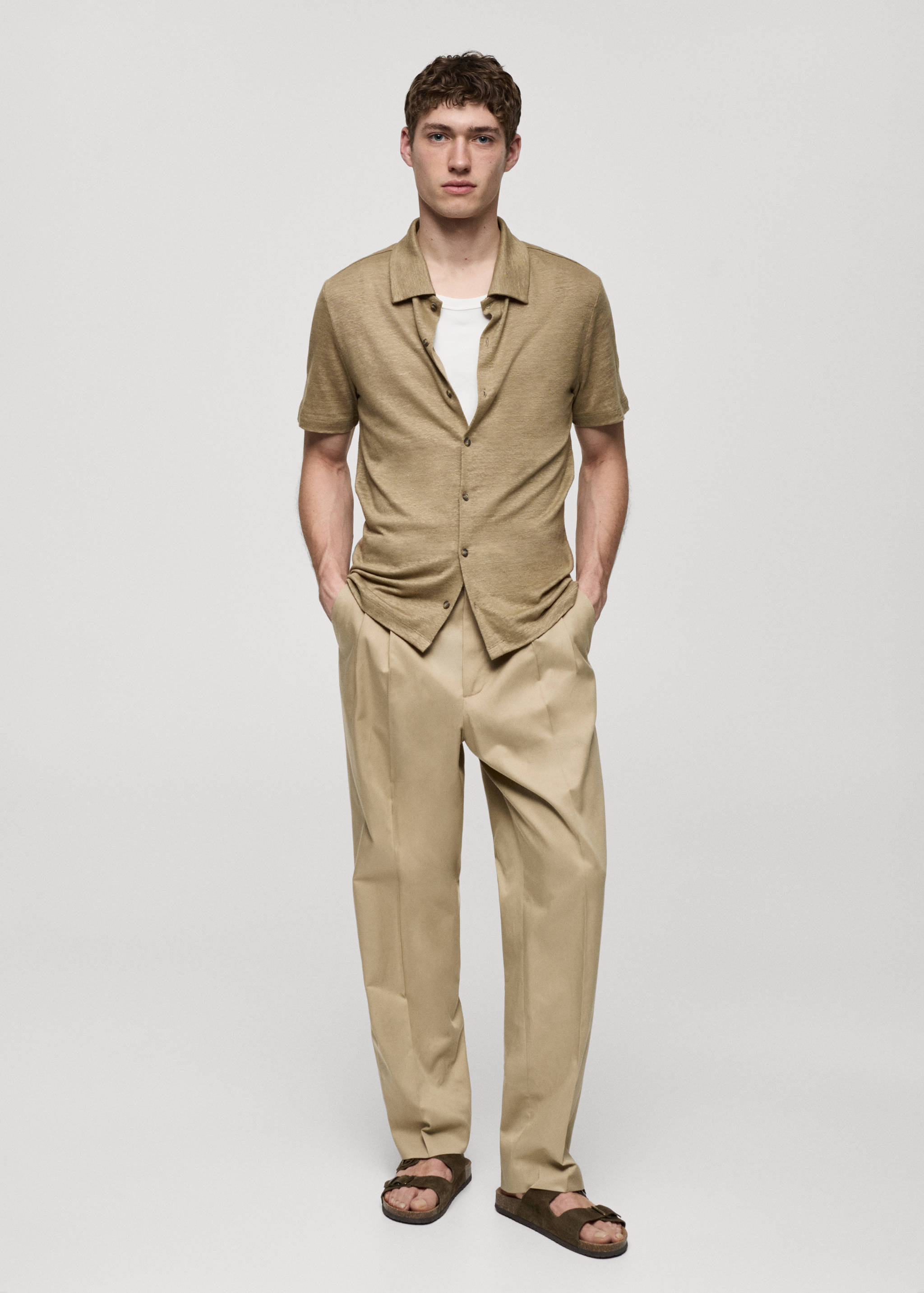 100% linen buttoned polo shirt - General plane