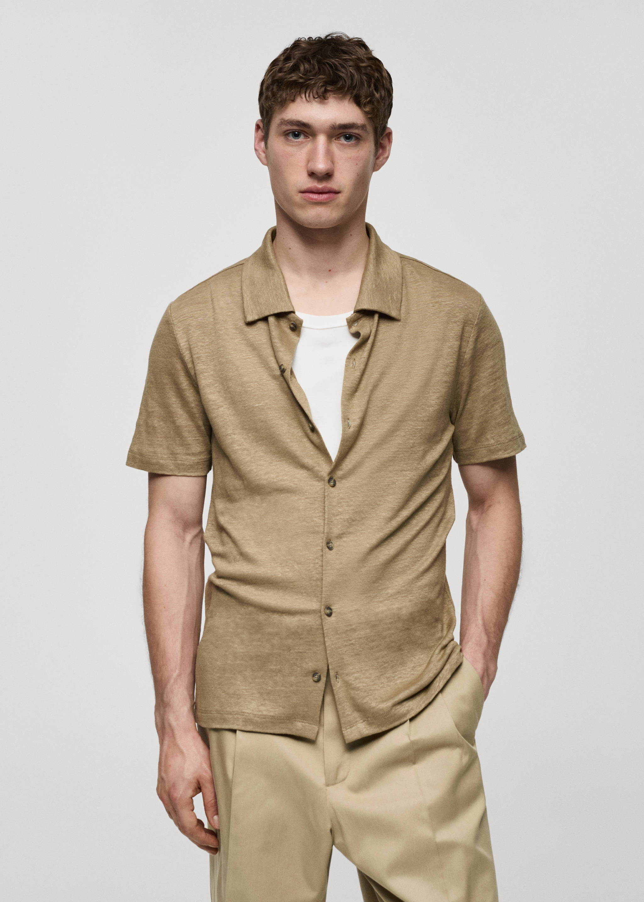 100% linen buttoned polo shirt - Medium plane