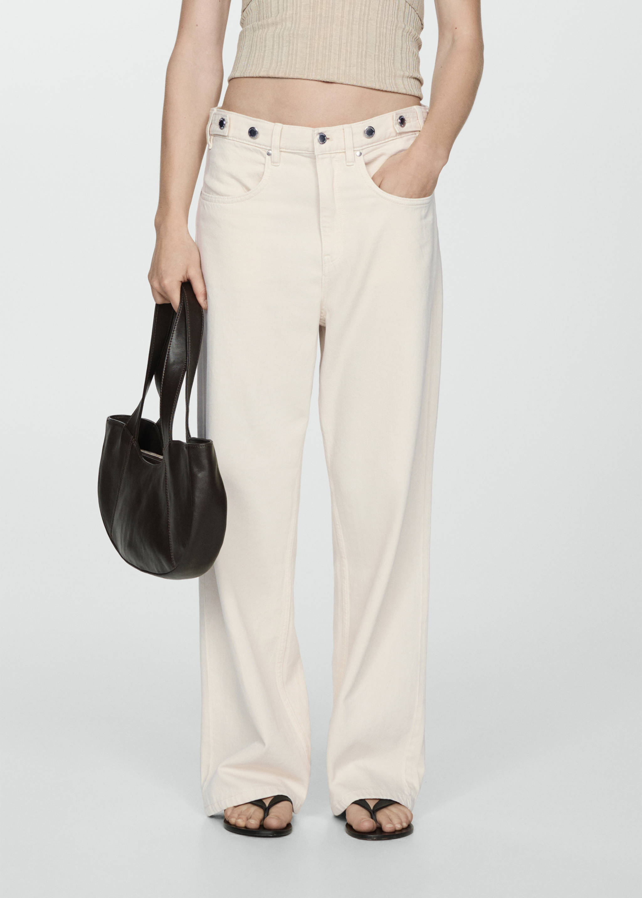 Wide leg jeans with multi-position buttons - Medium plane