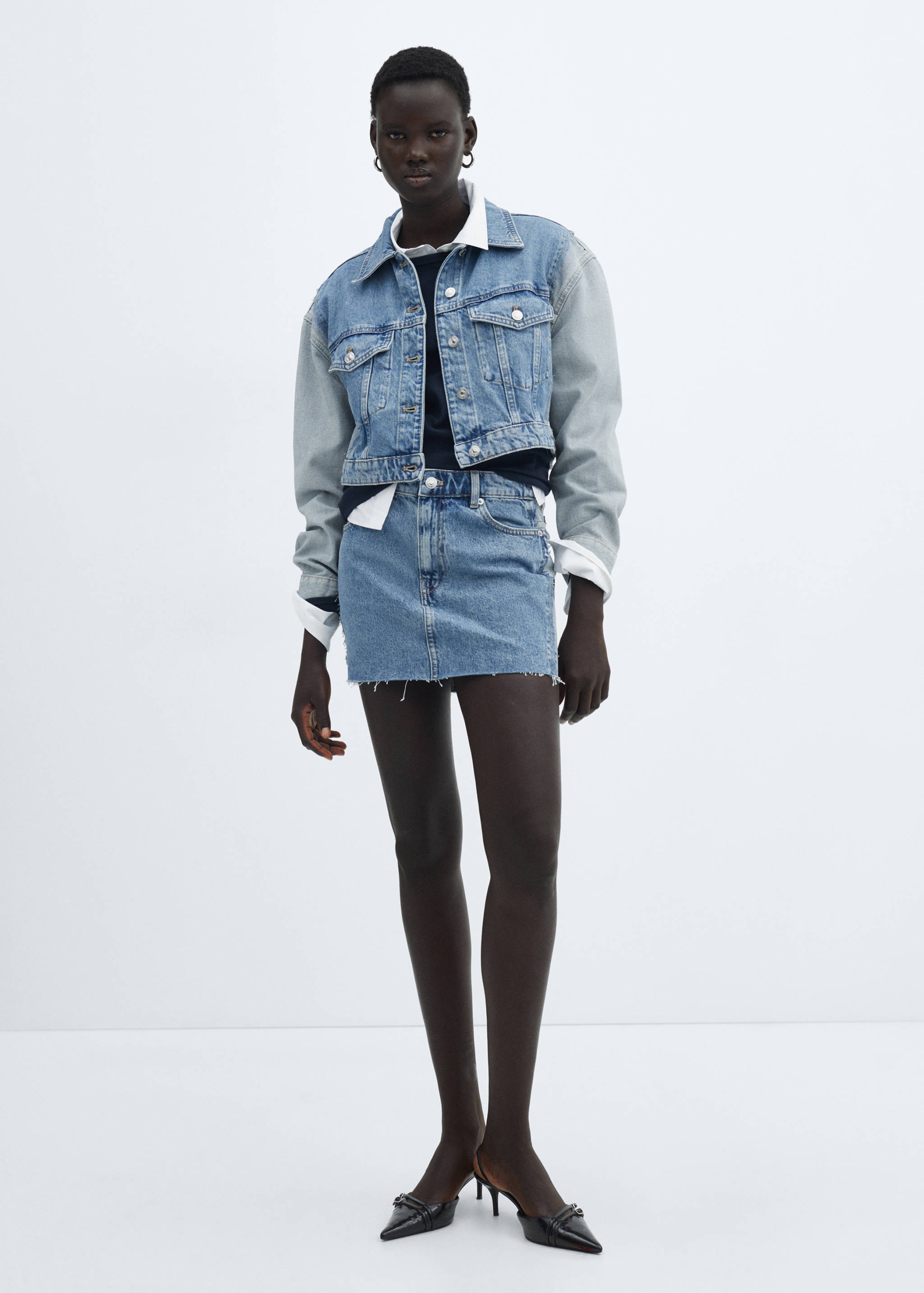 Two-tone denim mini-skirt - General plane