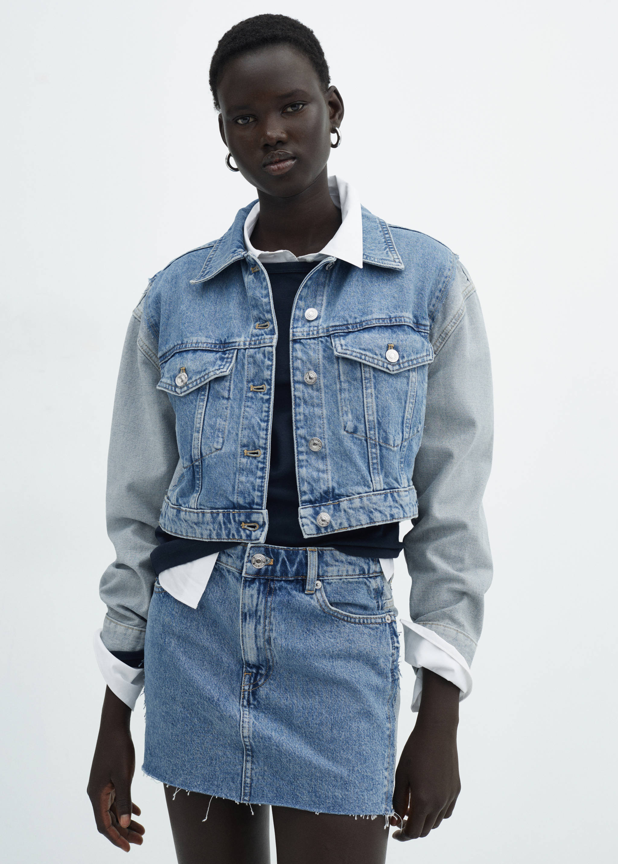 Two-tone denim mini-skirt - Details of the article 1