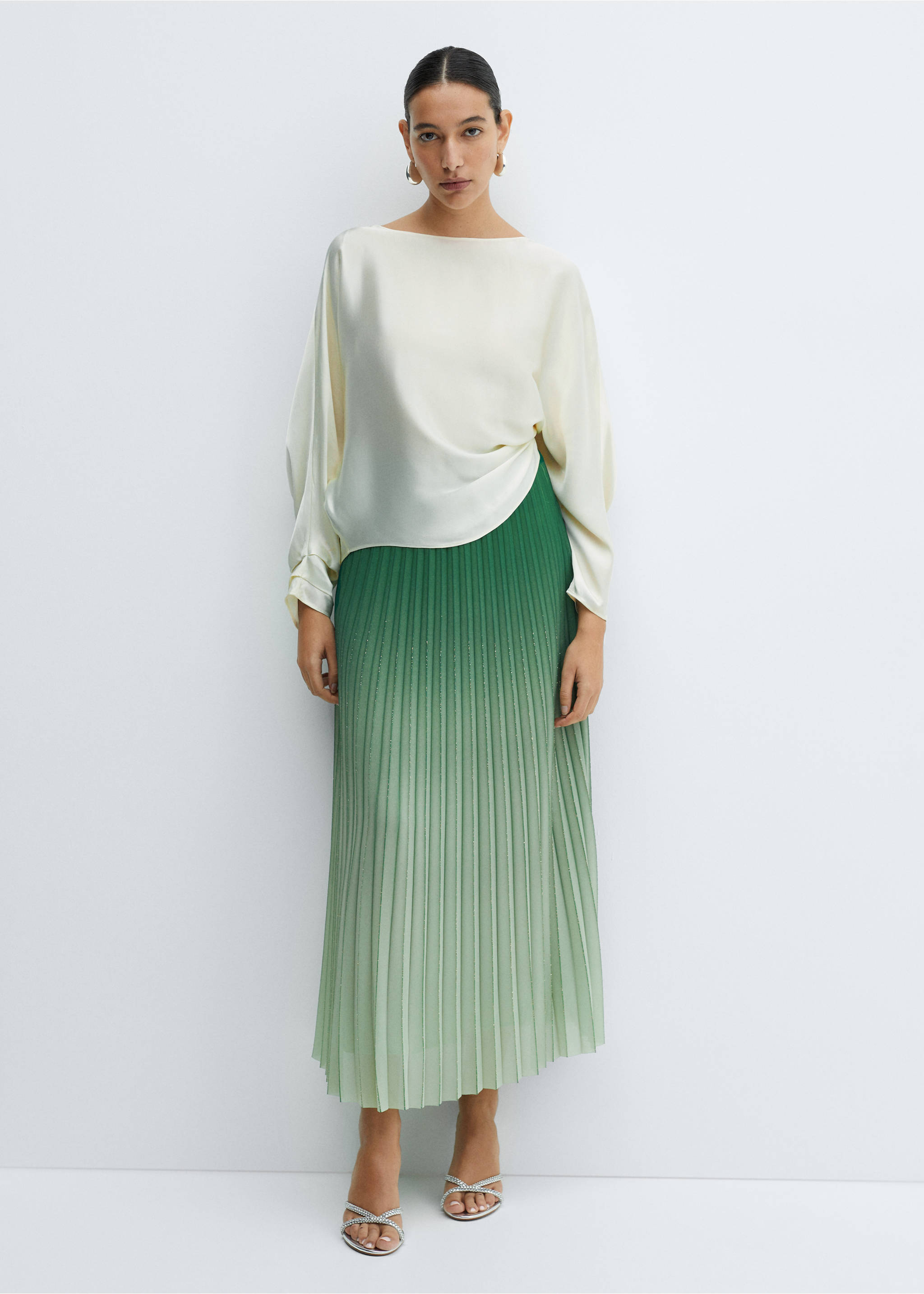 Satin cape-style blouse - General plane, Pastel Green. Ref: 67076323-00.