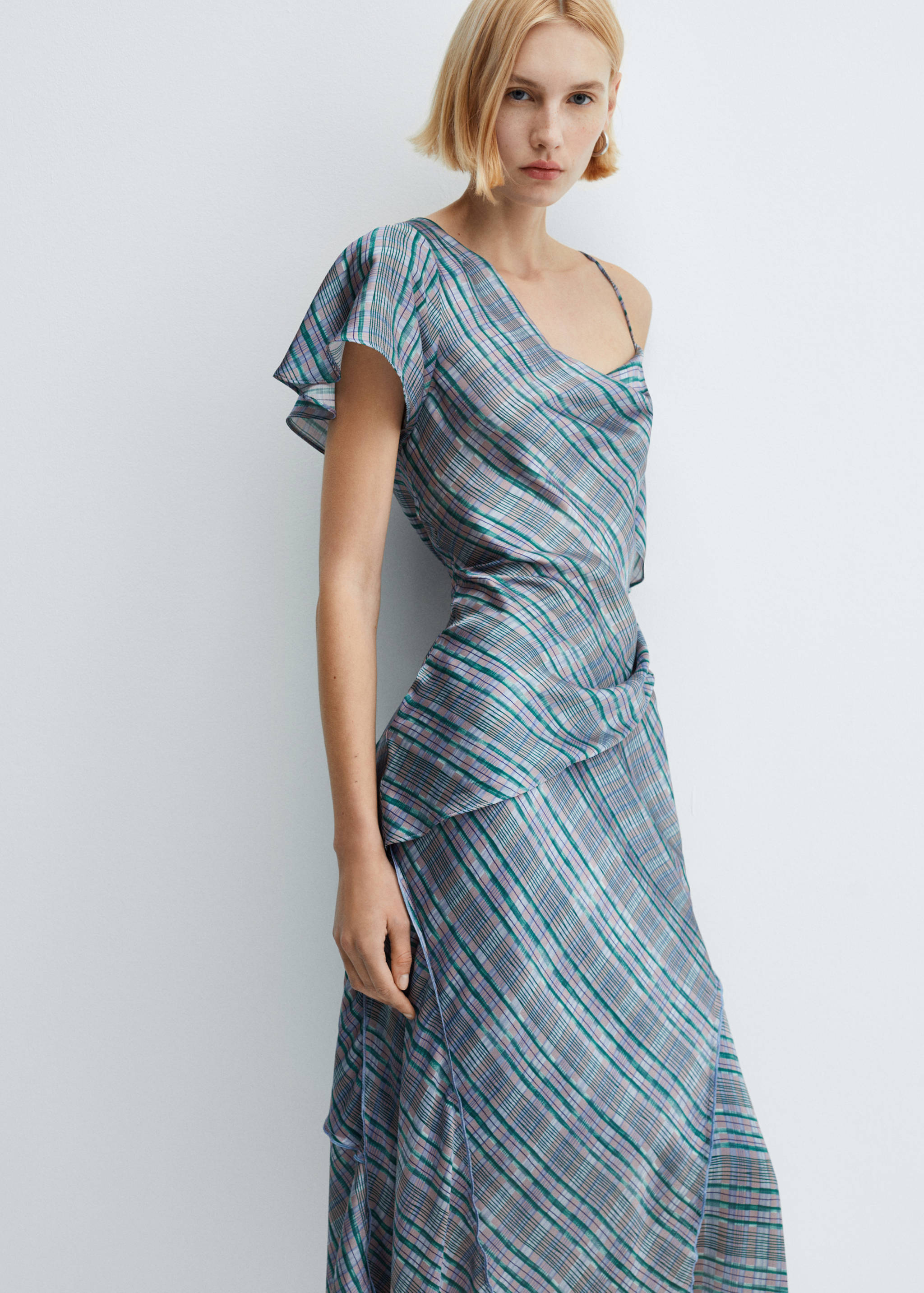 Satin check midi-skirt - Details of the article 1