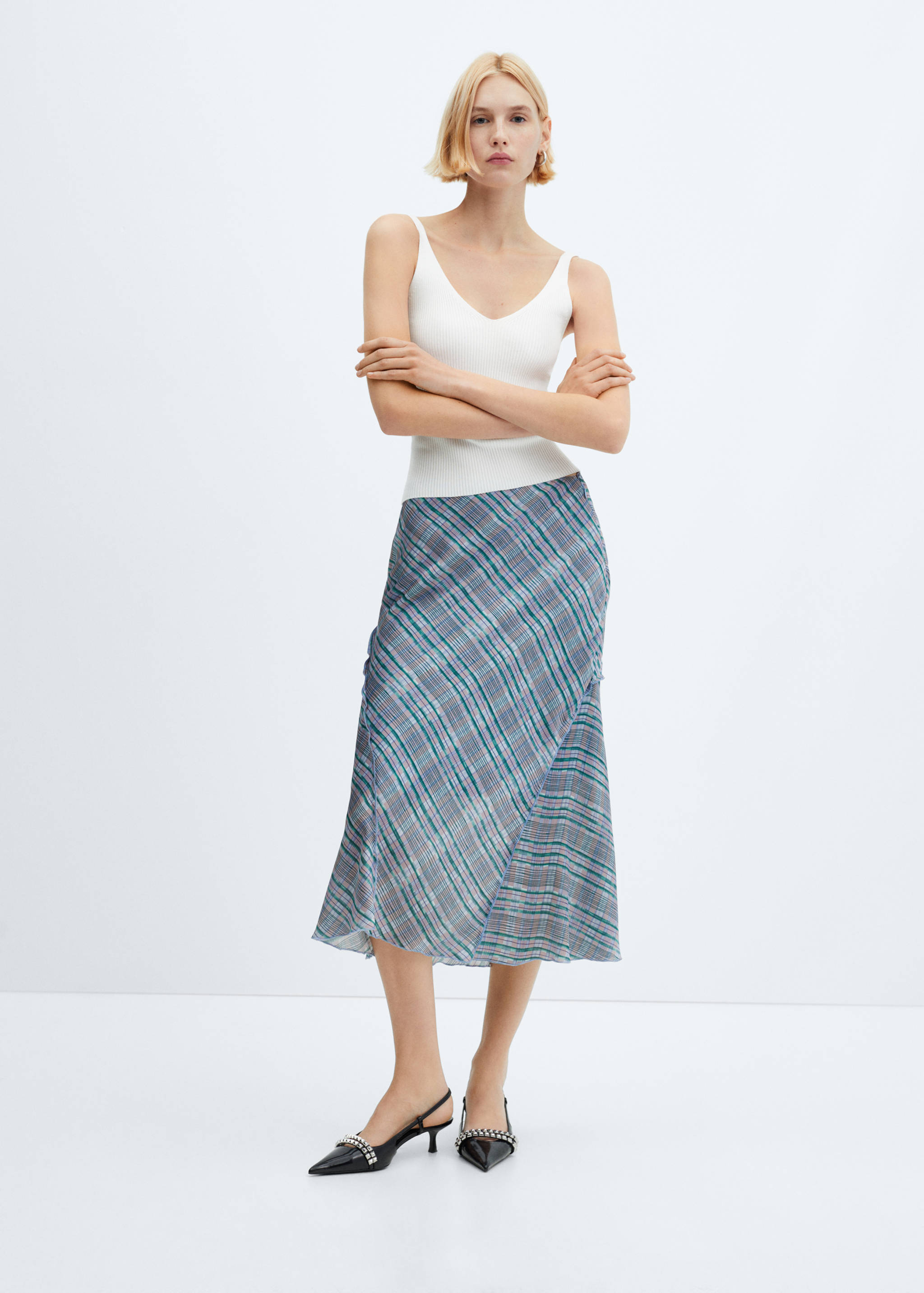 Satin check midi-skirt - Details of the article 2