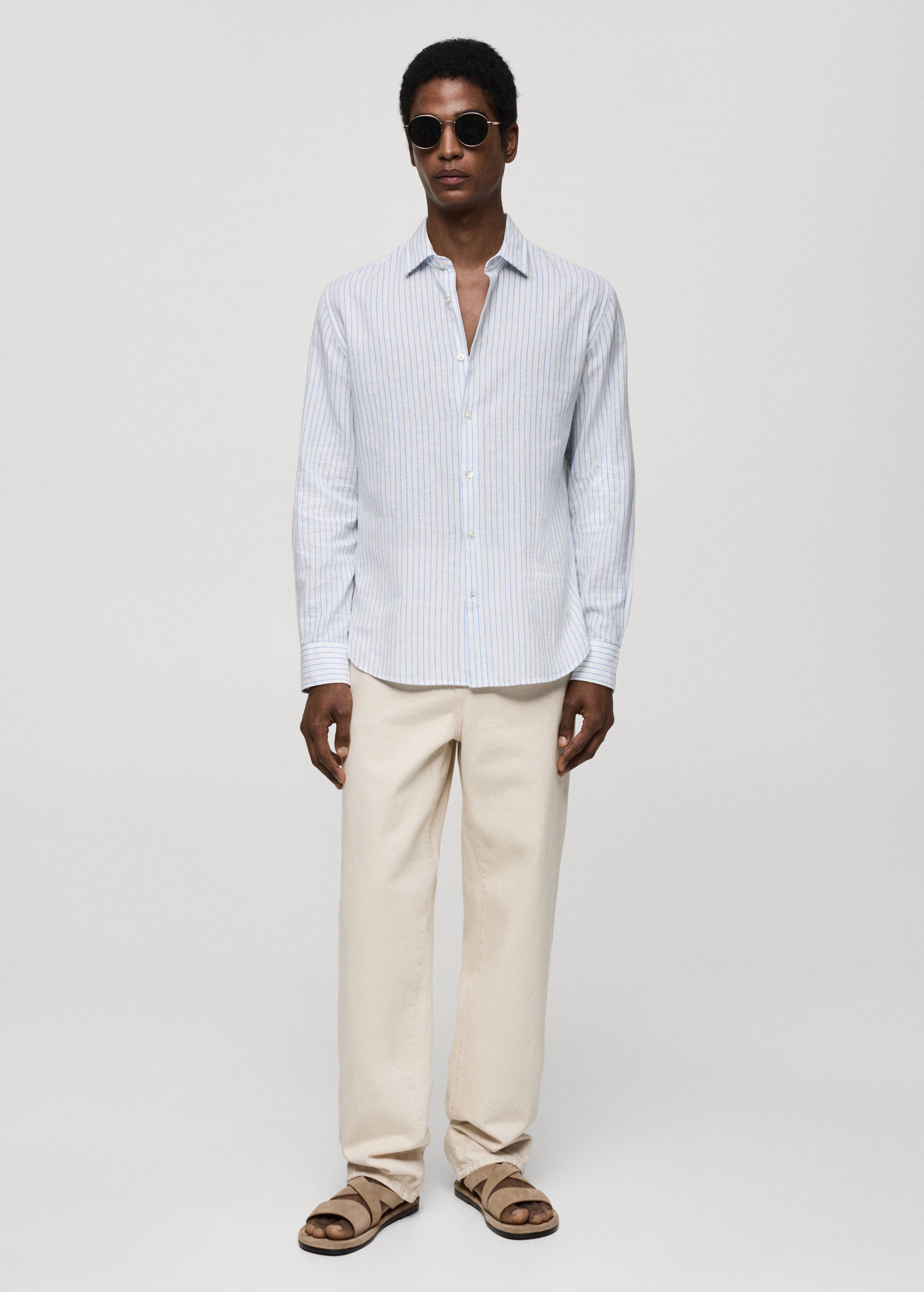 Regular-fit striped linen shirt - General plane