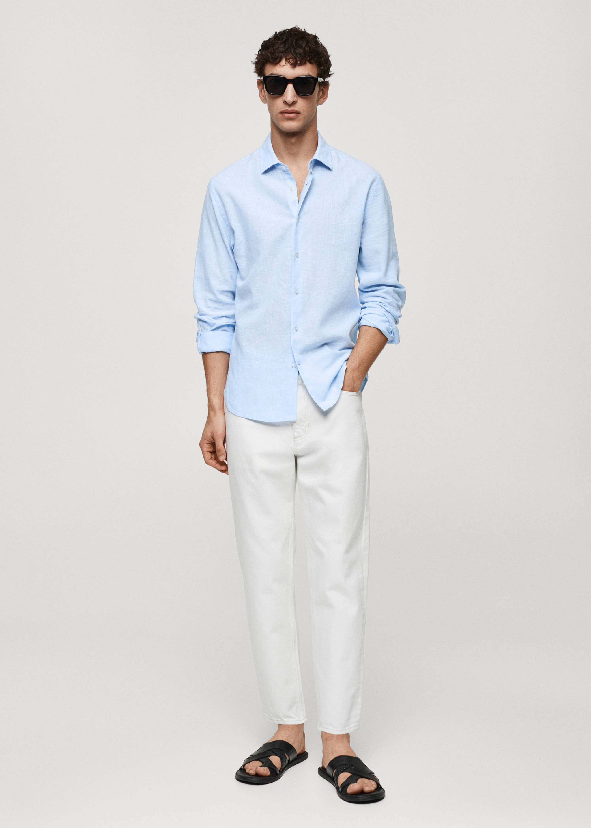 Regular-fit striped linen shirt - General plane