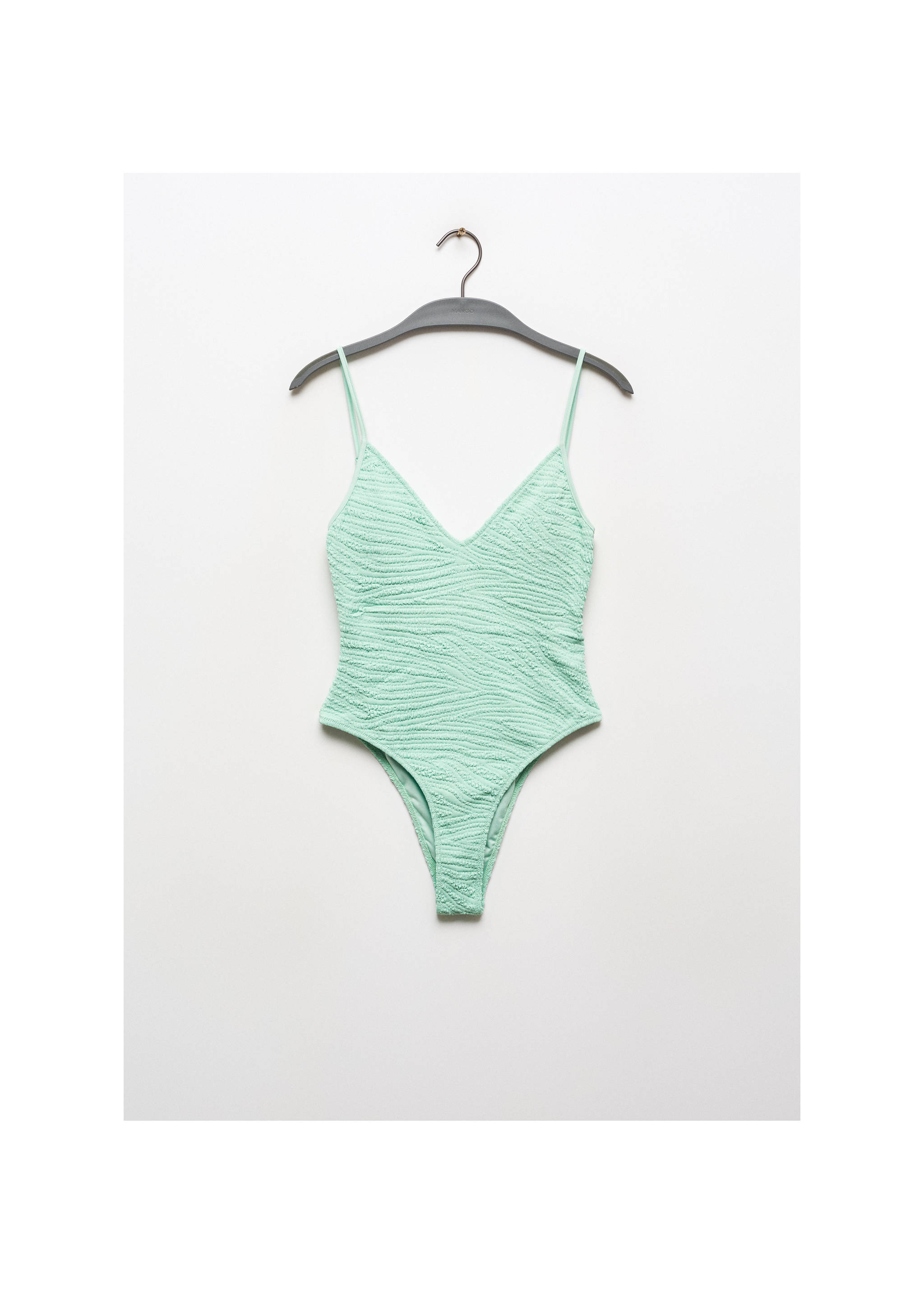 Textured swimsuit with adjustable straps - Article without model, Turquoise. Ref: 67076734-00.