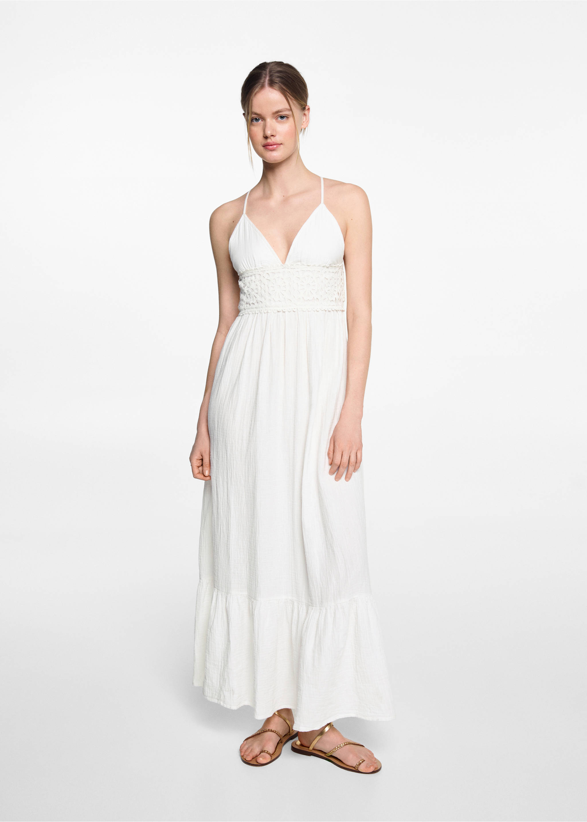 Ruffle embroidered maxi-dress - General plane, Off White. Ref: 67076737-00.