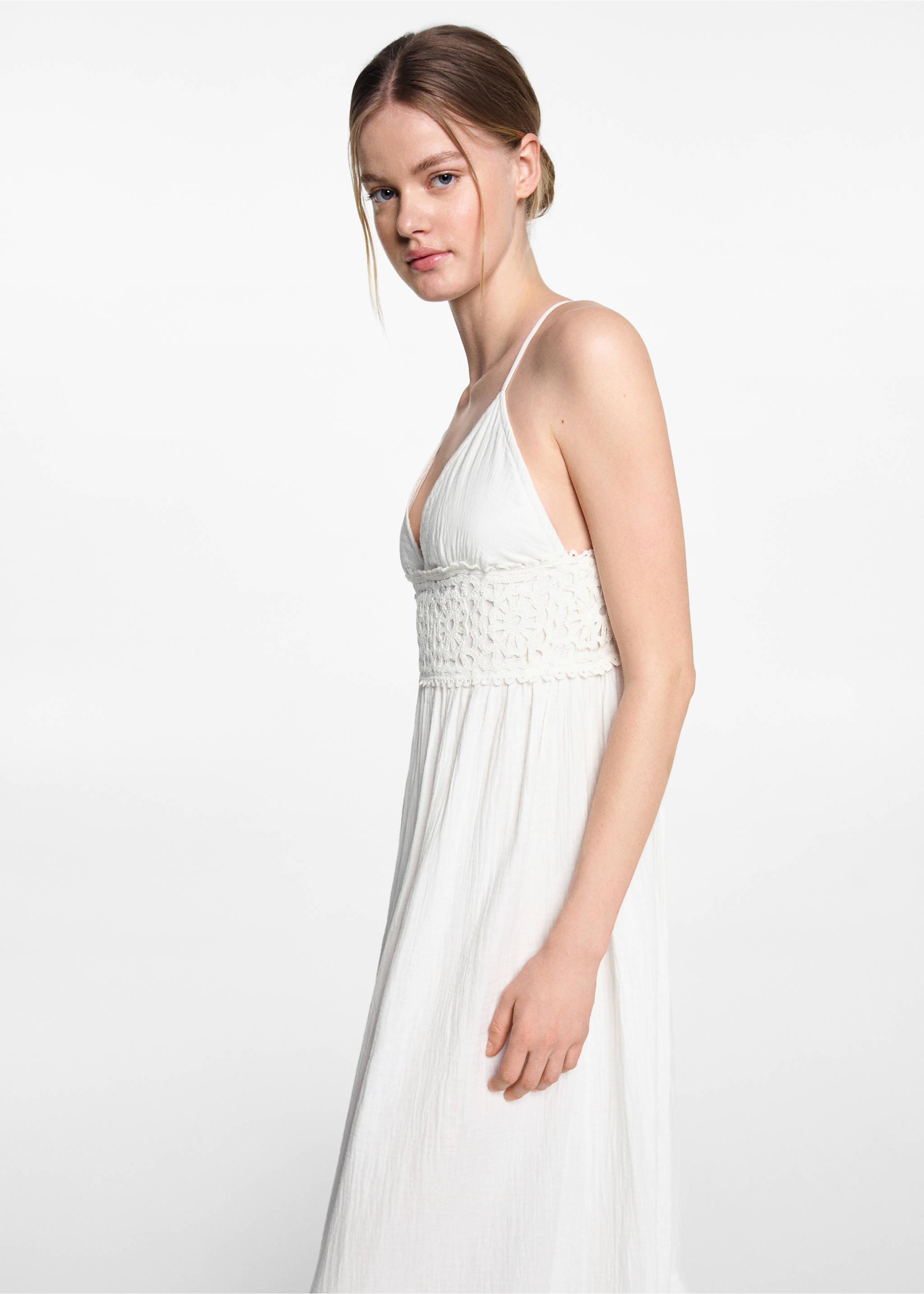 Ruffle embroidered maxi-dress - Medium plane, Off White. Ref: 67076737-00.