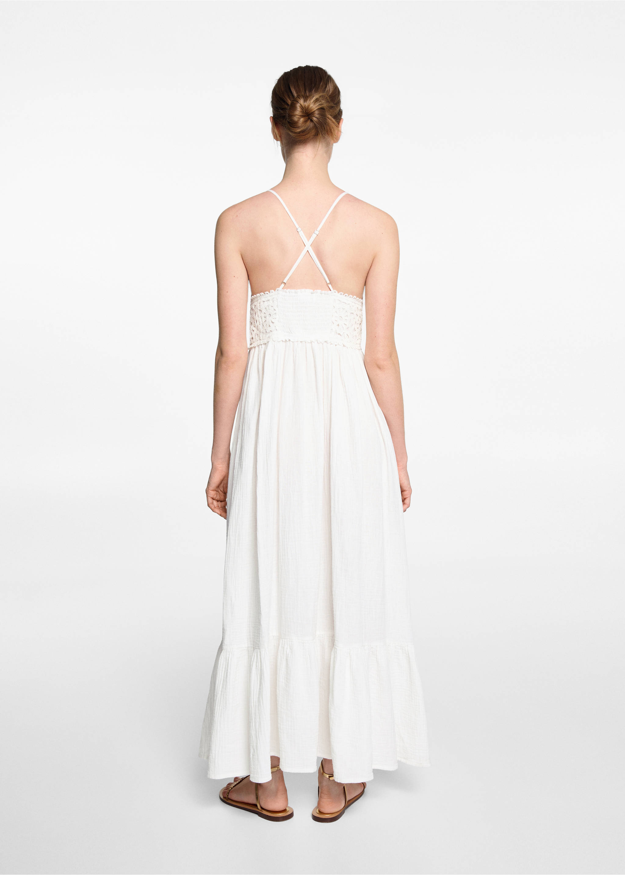 Ruffle embroidered maxi-dress - Reverse of the article, Off White. Ref: 67076737-00.
