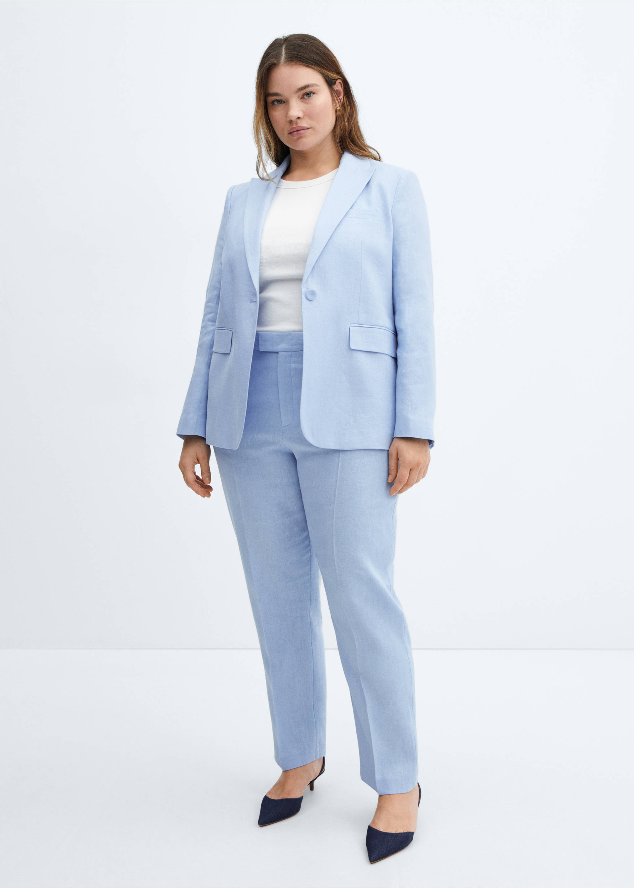 100% linen suit jacket - Details of the article 3, Sky Blue. Ref: 67077112-00.