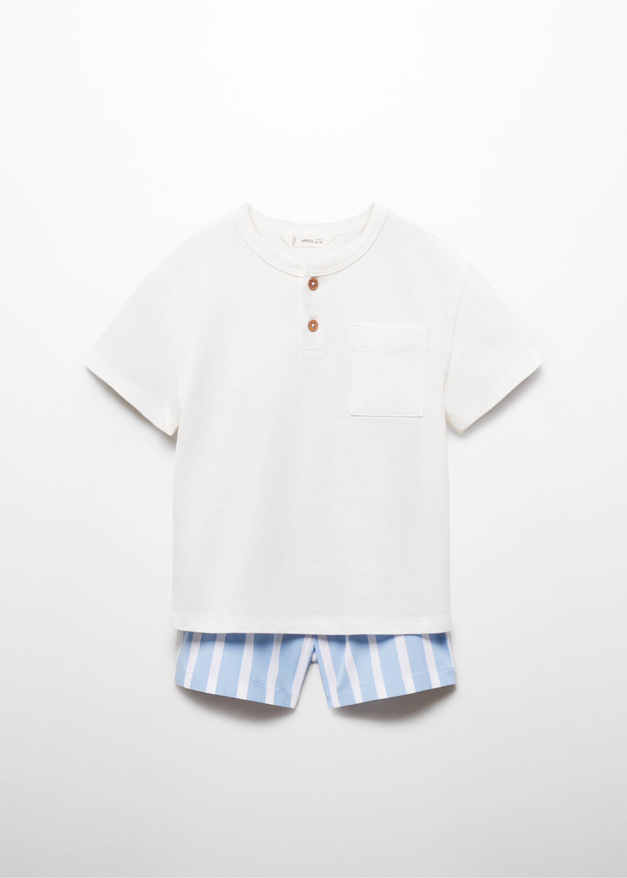 Kurzer Streifen-Pyjama aus Baumwolle - Artikel ohne Model, Cremeweiß. Ref: 67077116-00.