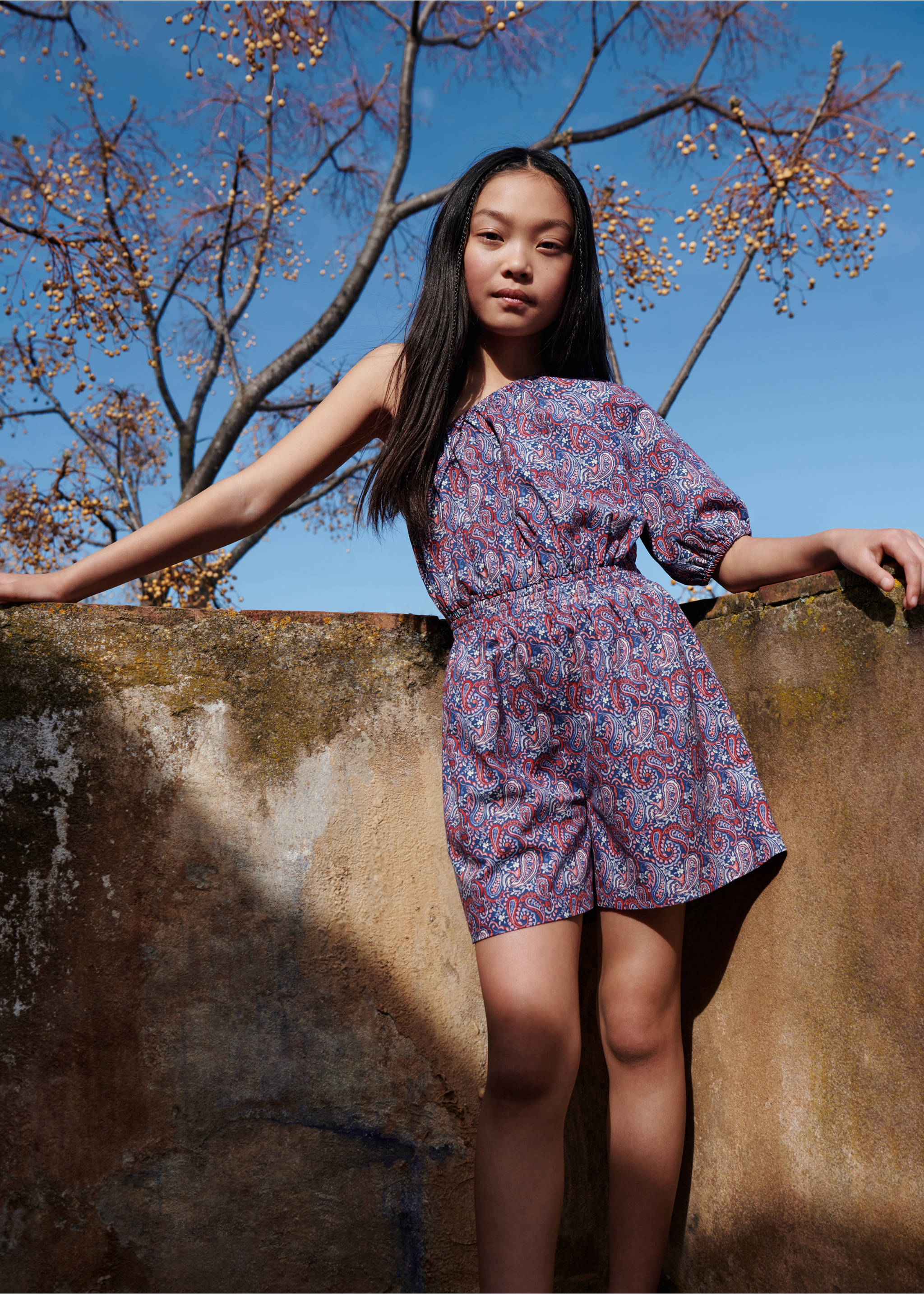 Asymmetrischer Jumpsuit mit Paisleymuster - Detail des Artikels 5, Dunkles Marineblau. Ref: 67077119-00.