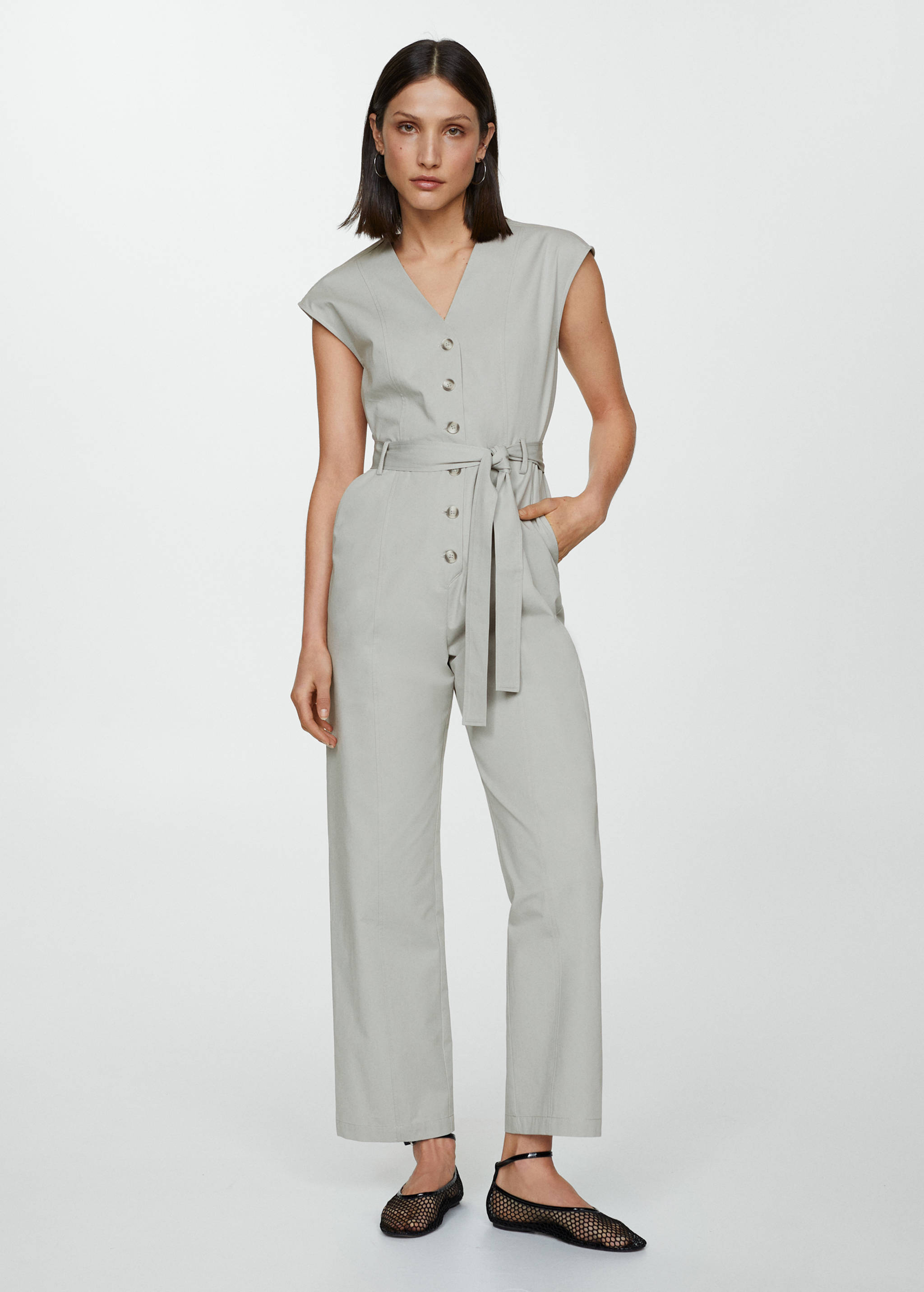 Jumpsuit aus 100 % Baumwolle mit Schleife - Allgemeine Ansicht