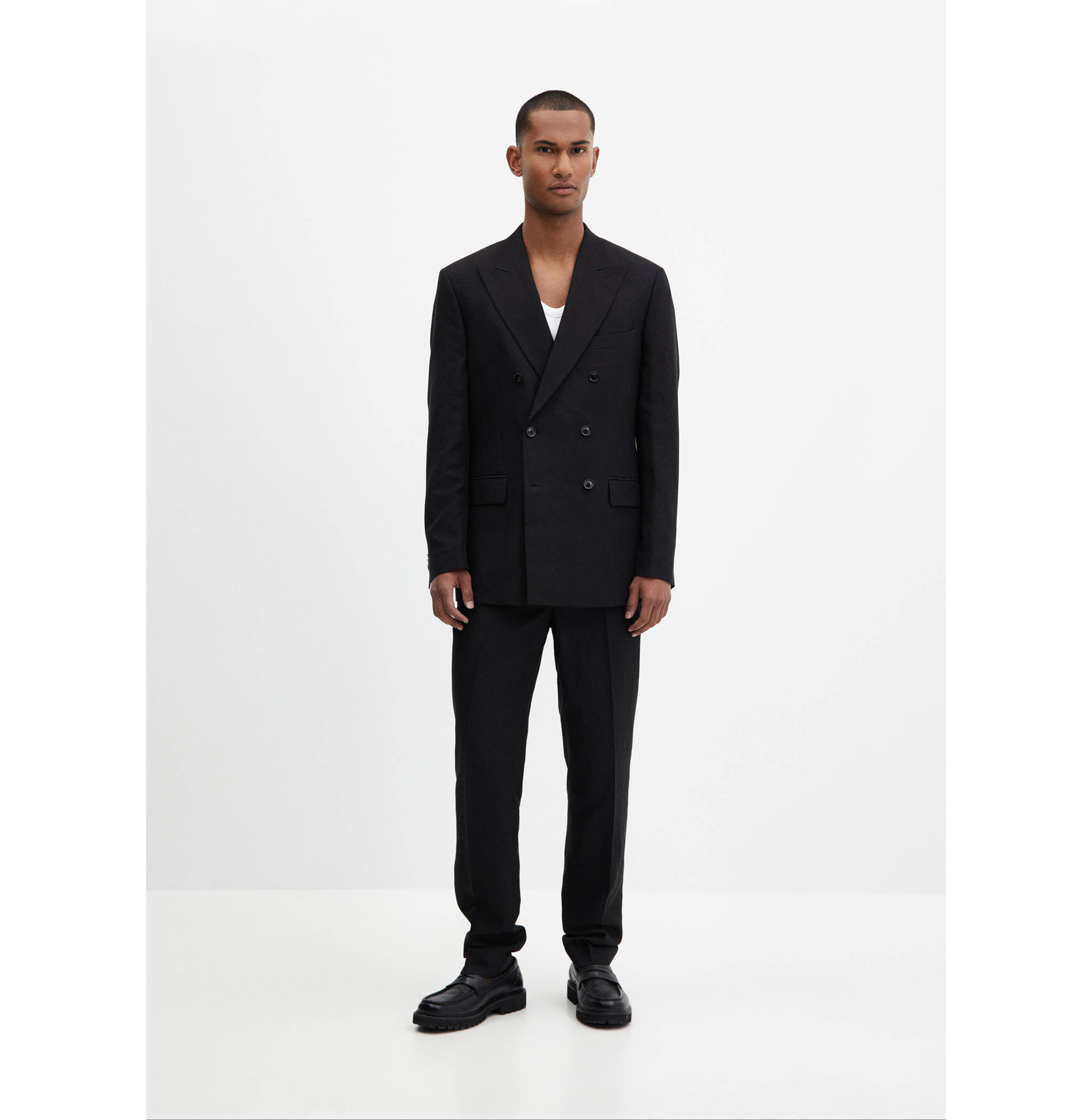 Linen lyocell double-breasted suit jacket - General plane