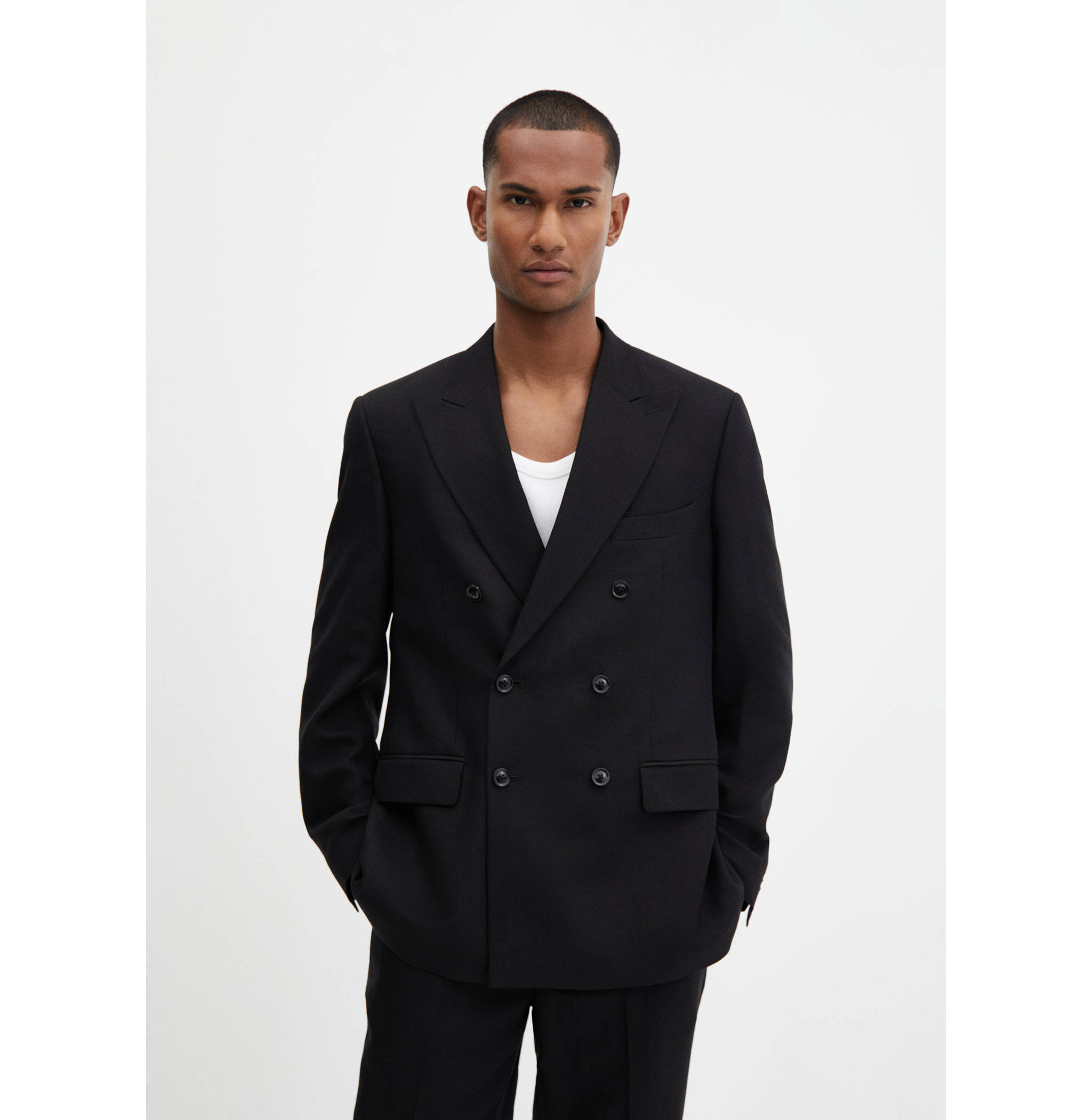 Linen lyocell double-breasted suit jacket - Medium plane