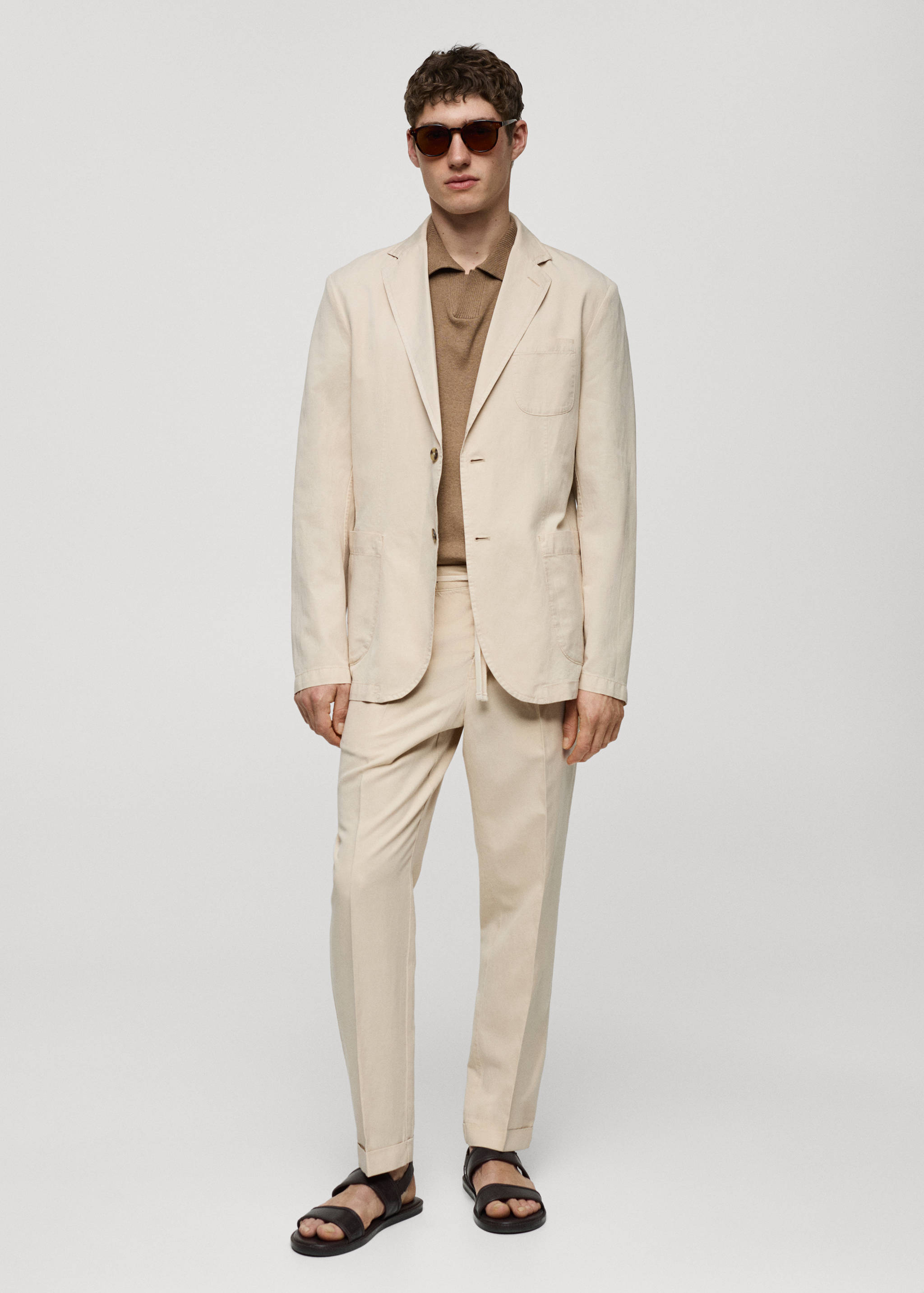 Slim fit linen cotton-blend blazer - General plane