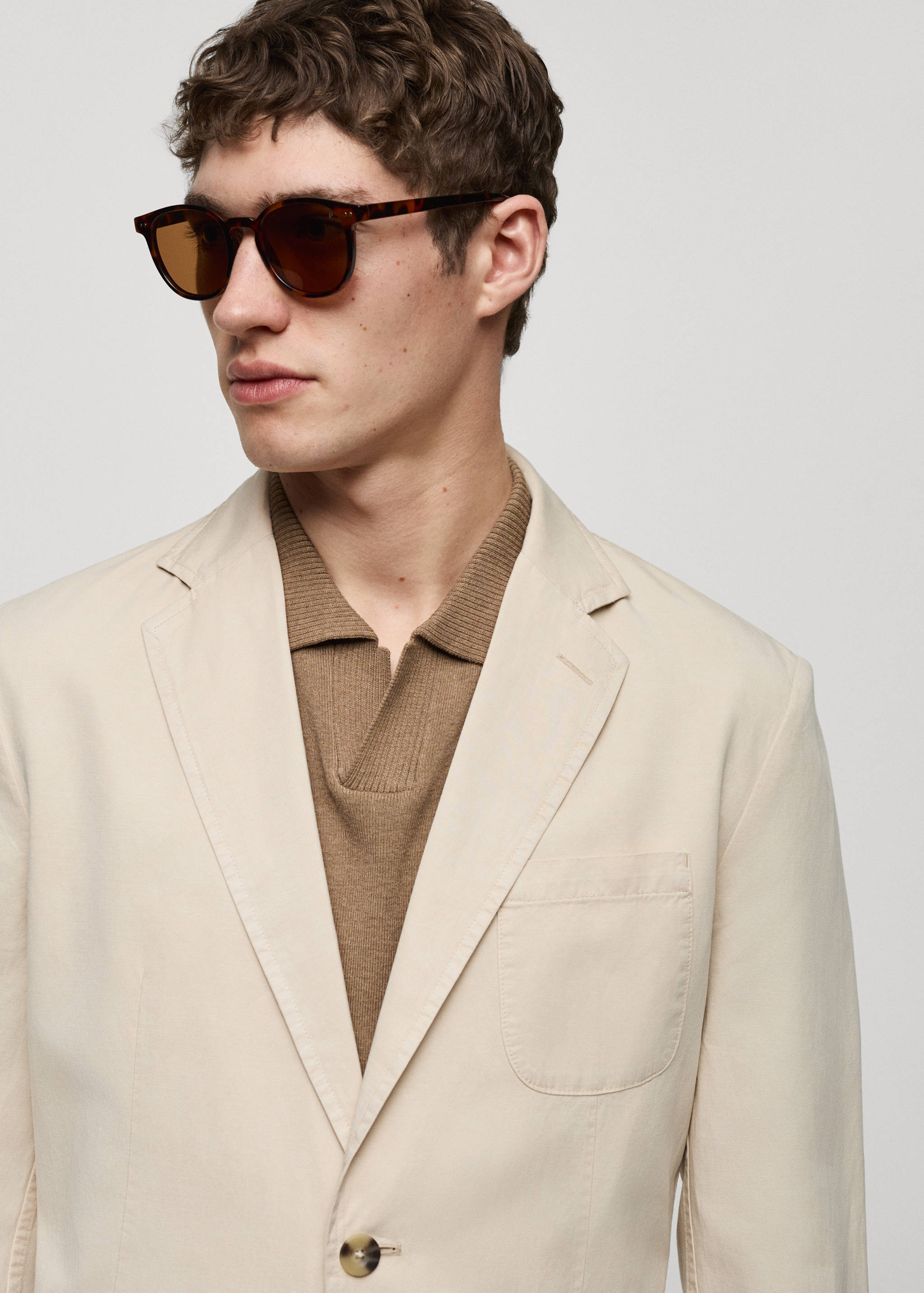 Slim fit linen cotton-blend blazer - Details of the article 1