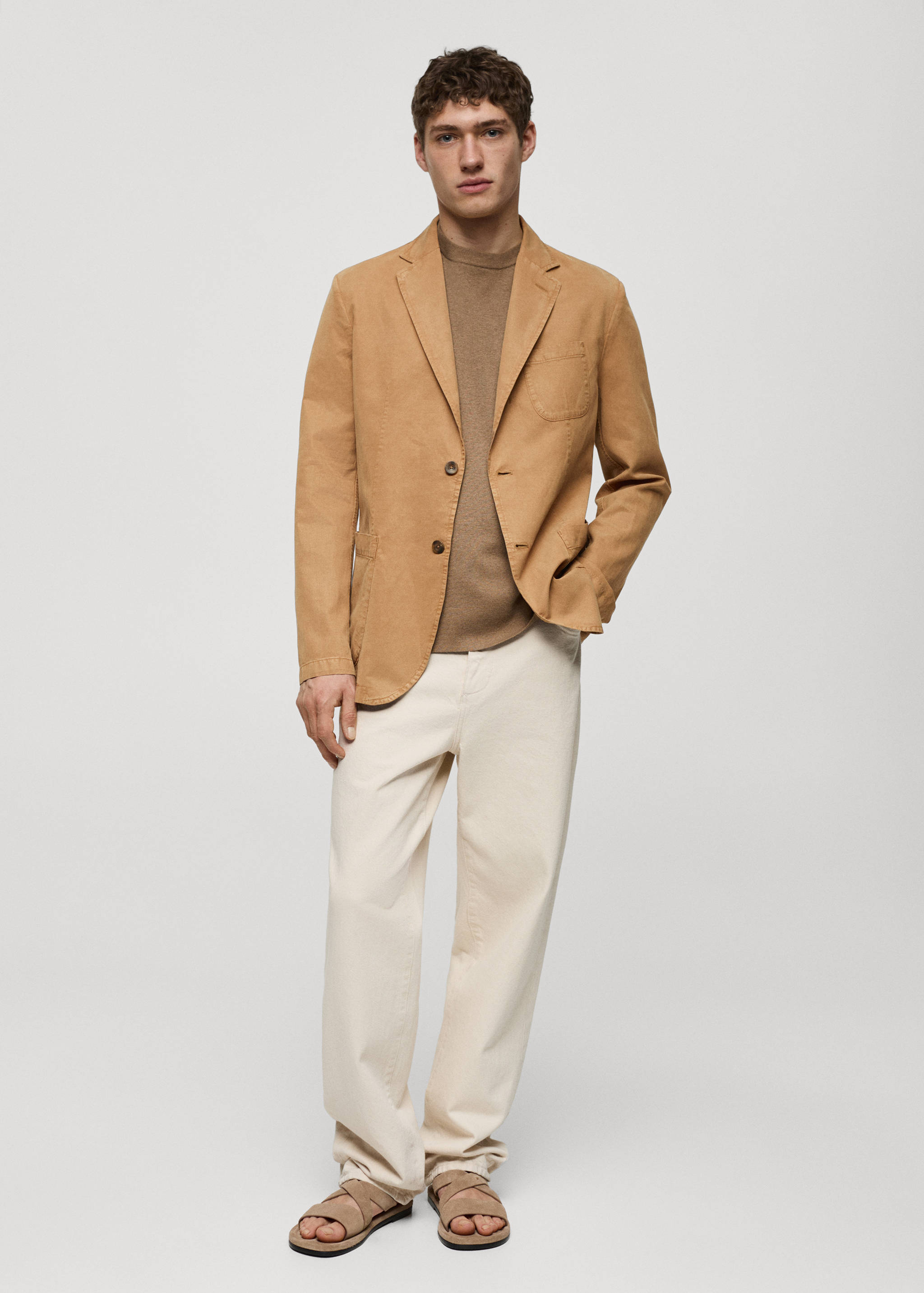 Slim fit linen cotton-blend blazer - General plane