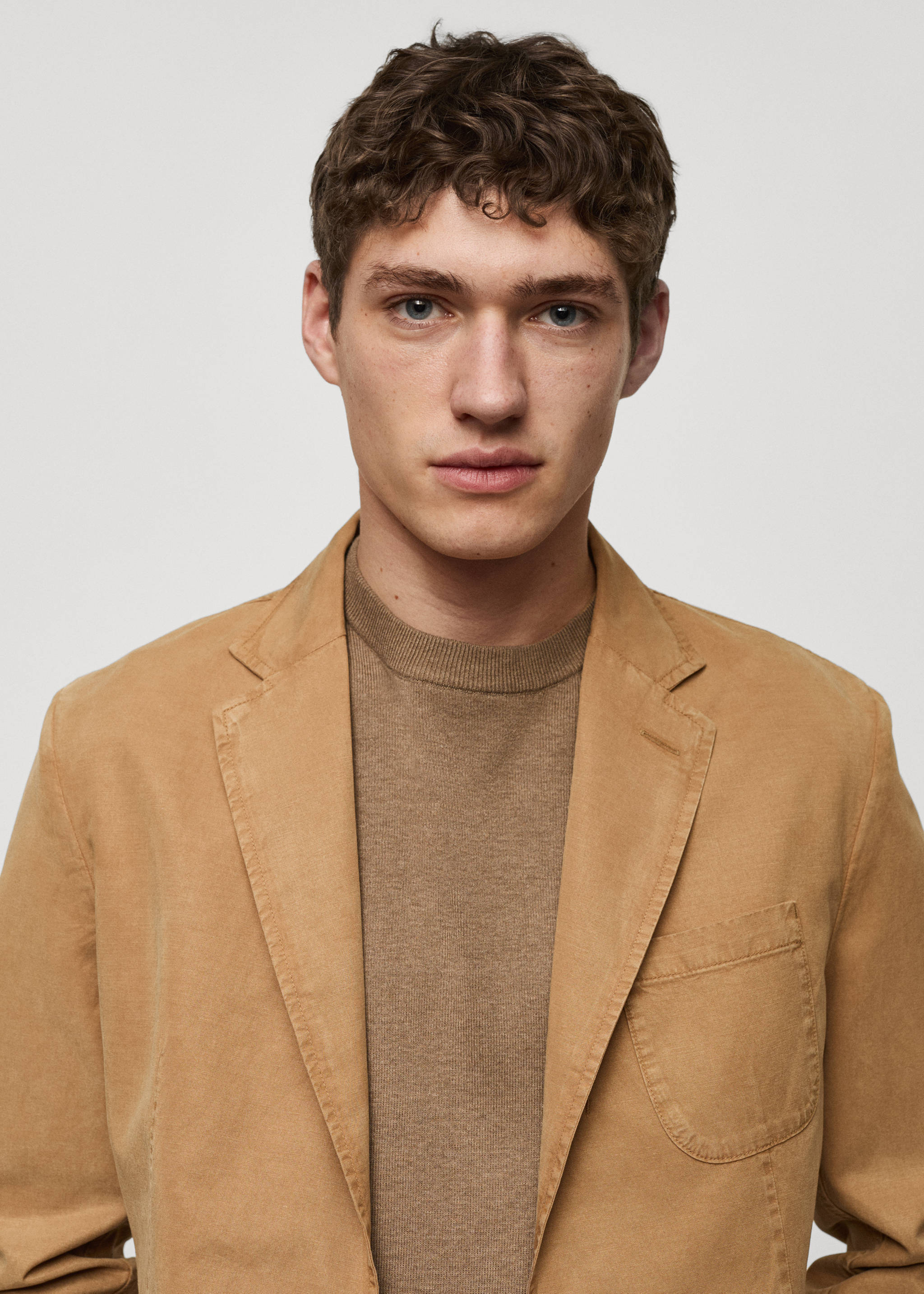 Slim fit linen cotton-blend blazer - Details of the article 1