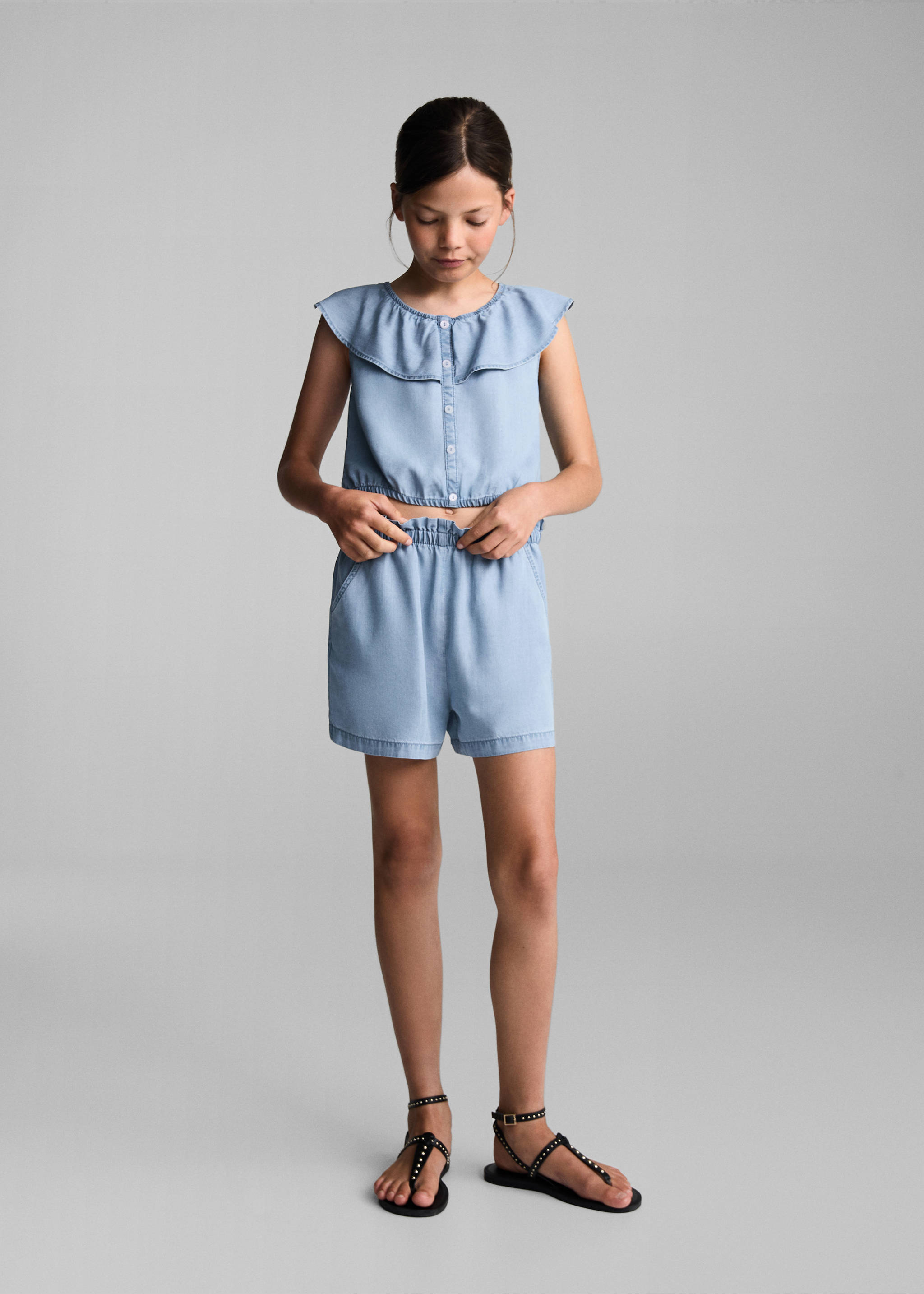 Lyocell shorts with elastic waist - General plane, Medium Blue. Ref: 67077700-00.