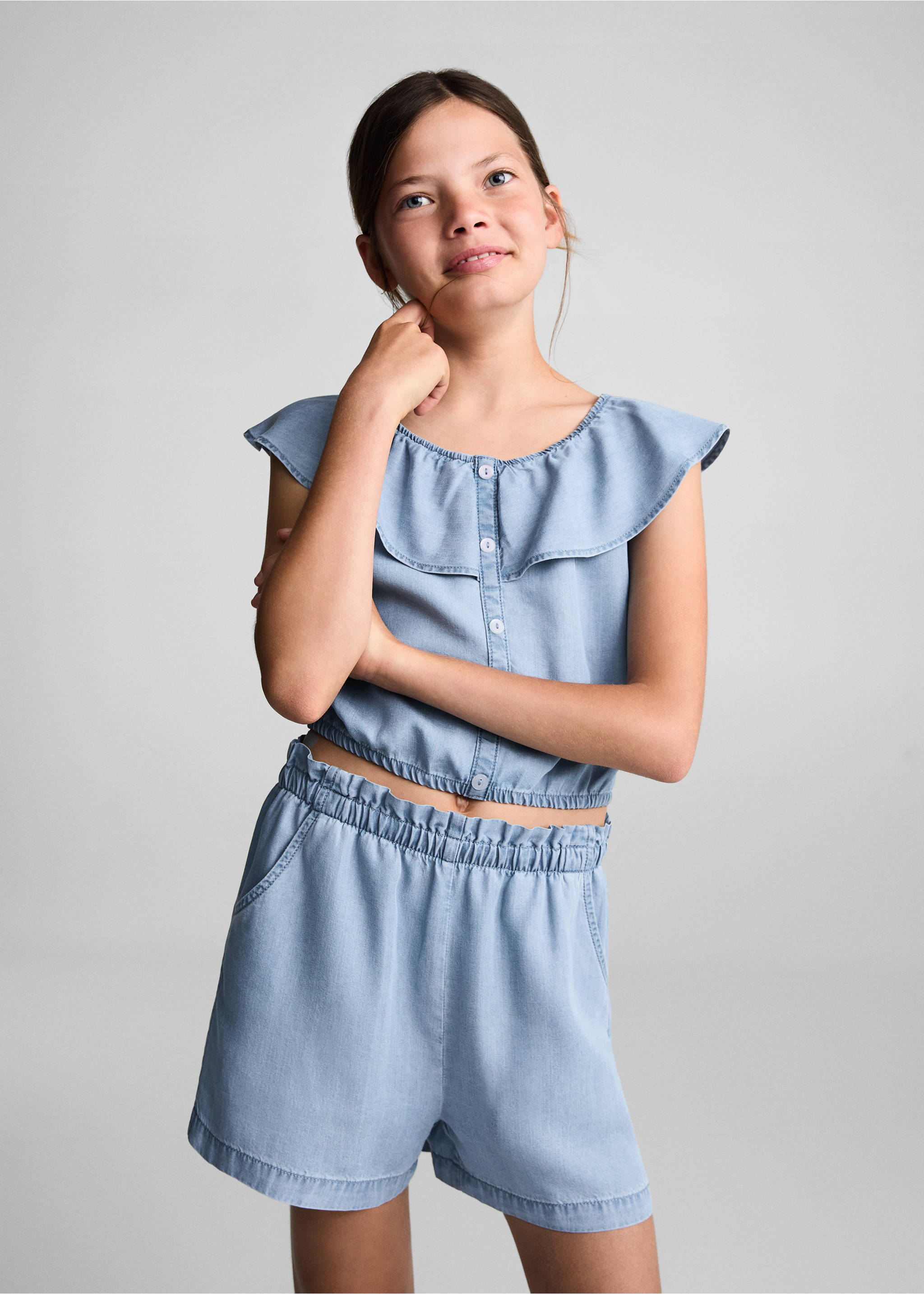 Lyocell shorts with elastic waist - Medium plane, Medium Blue. Ref: 67077700-00.