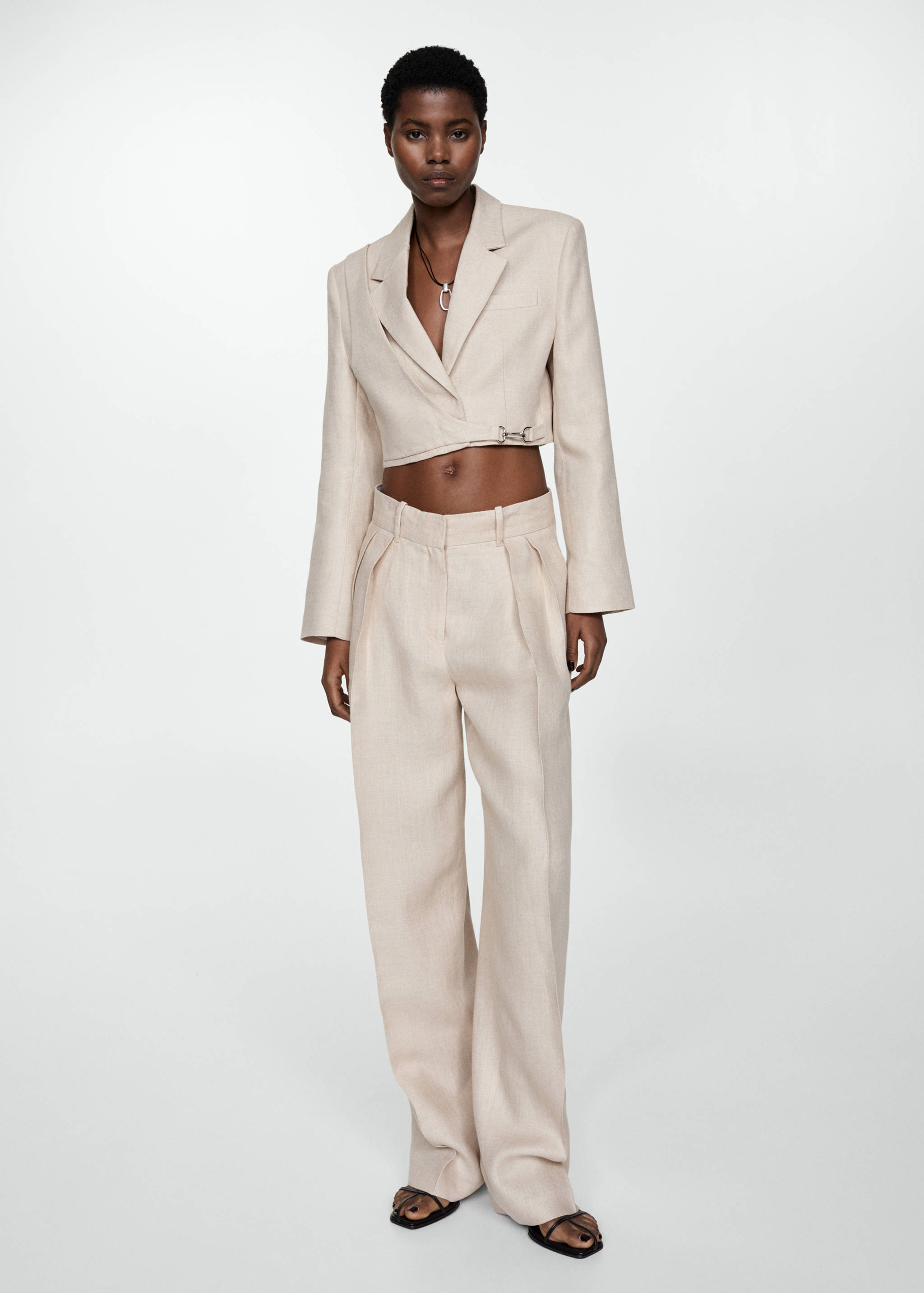 100% linen trousers with pleats - General plane