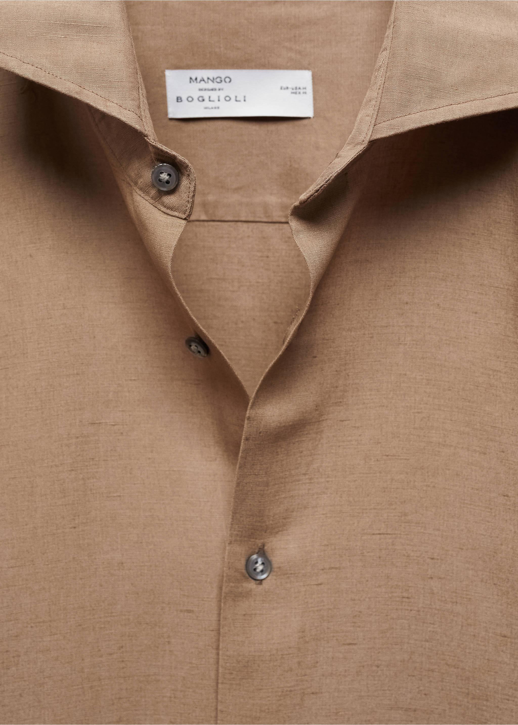 Slim-fit Tencel linen shirt - Details of the article 8, Brown. Ref: 67077907-00.
