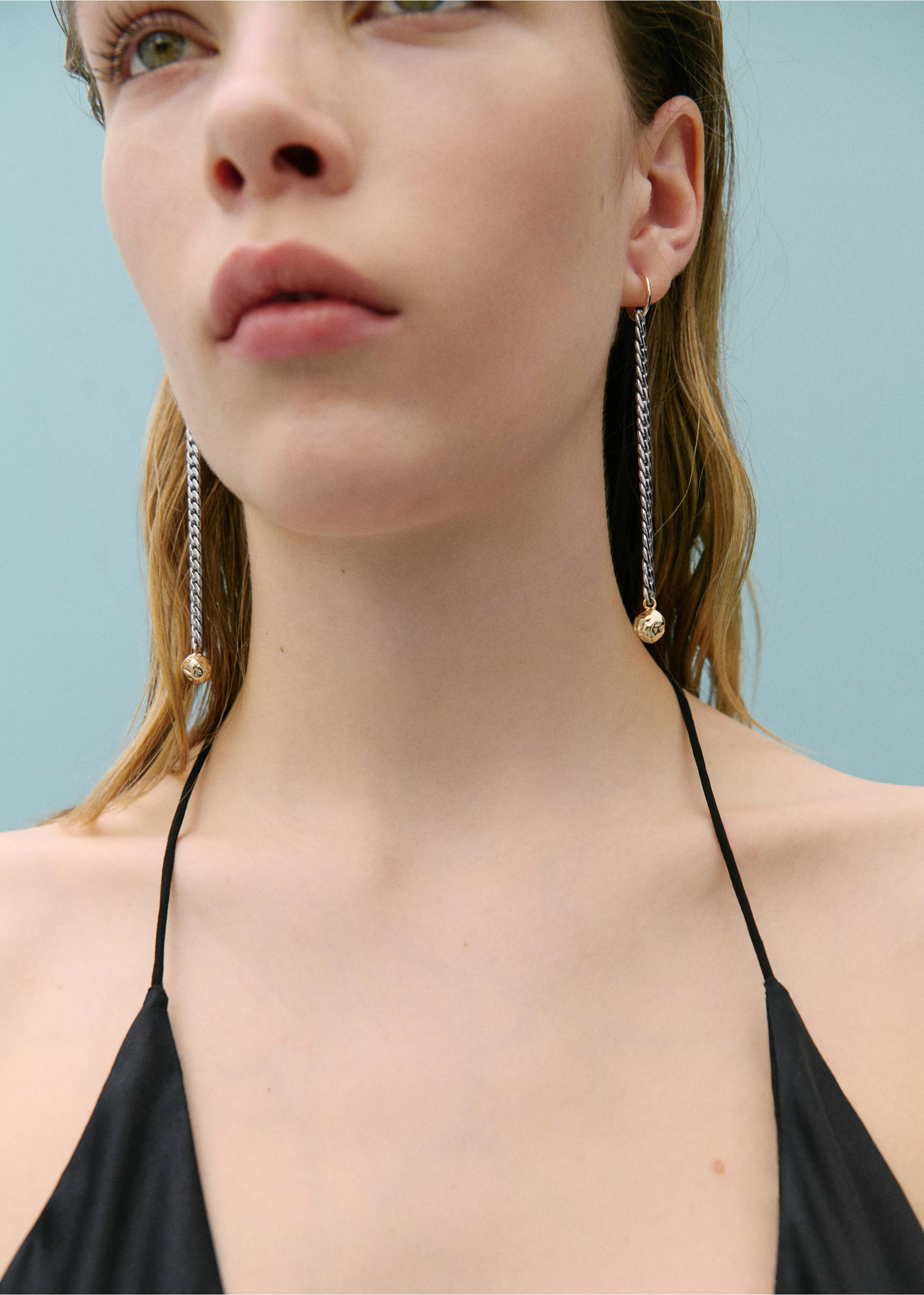 Long-bead chain earrings - General plane, Silver. Ref: 67078653-00.