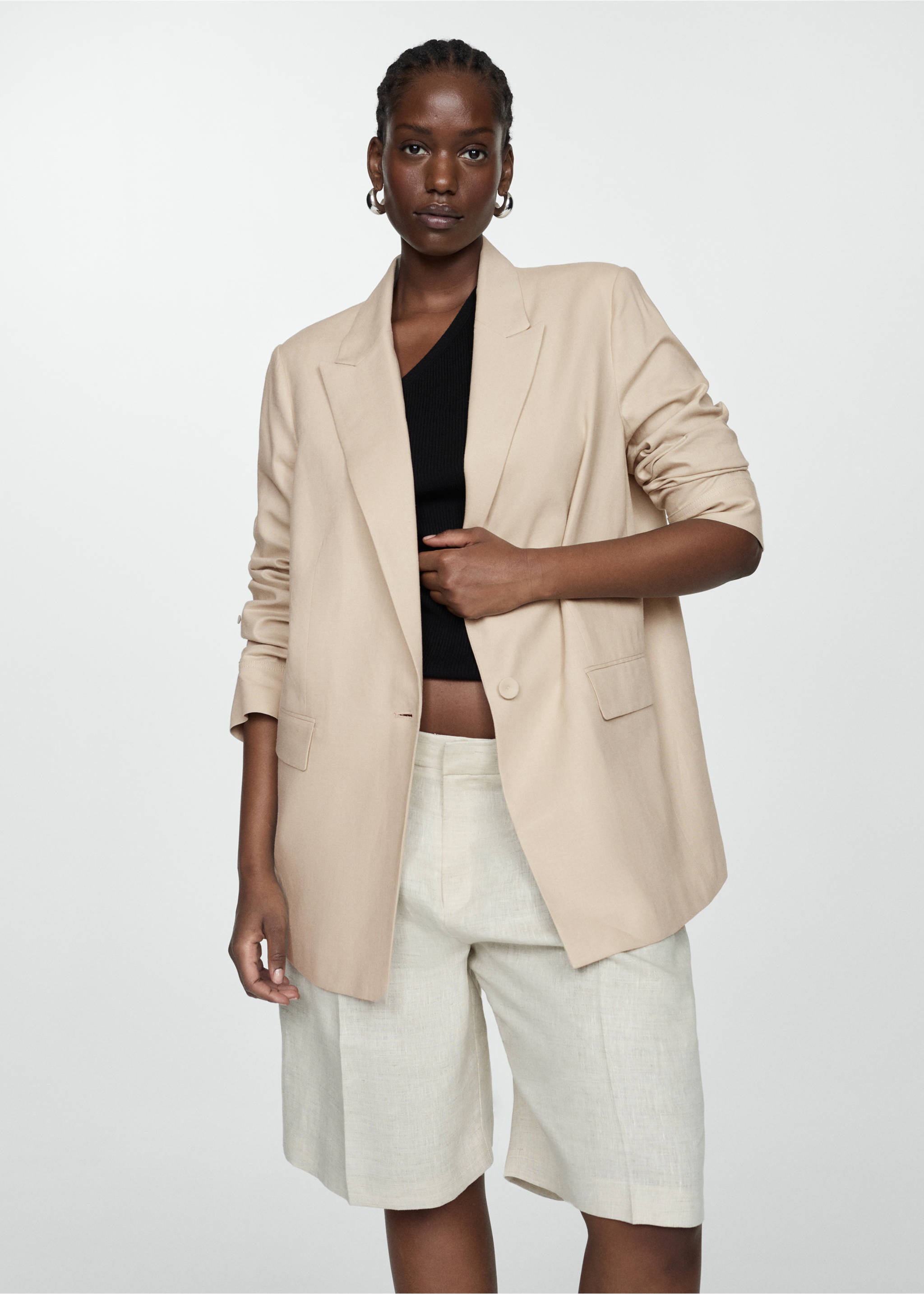 Leinenblazer mit geknöpften Manschetten - Detail des Artikels 5, Hellgrau/Pastellgrau. Ref: 67078654-00.