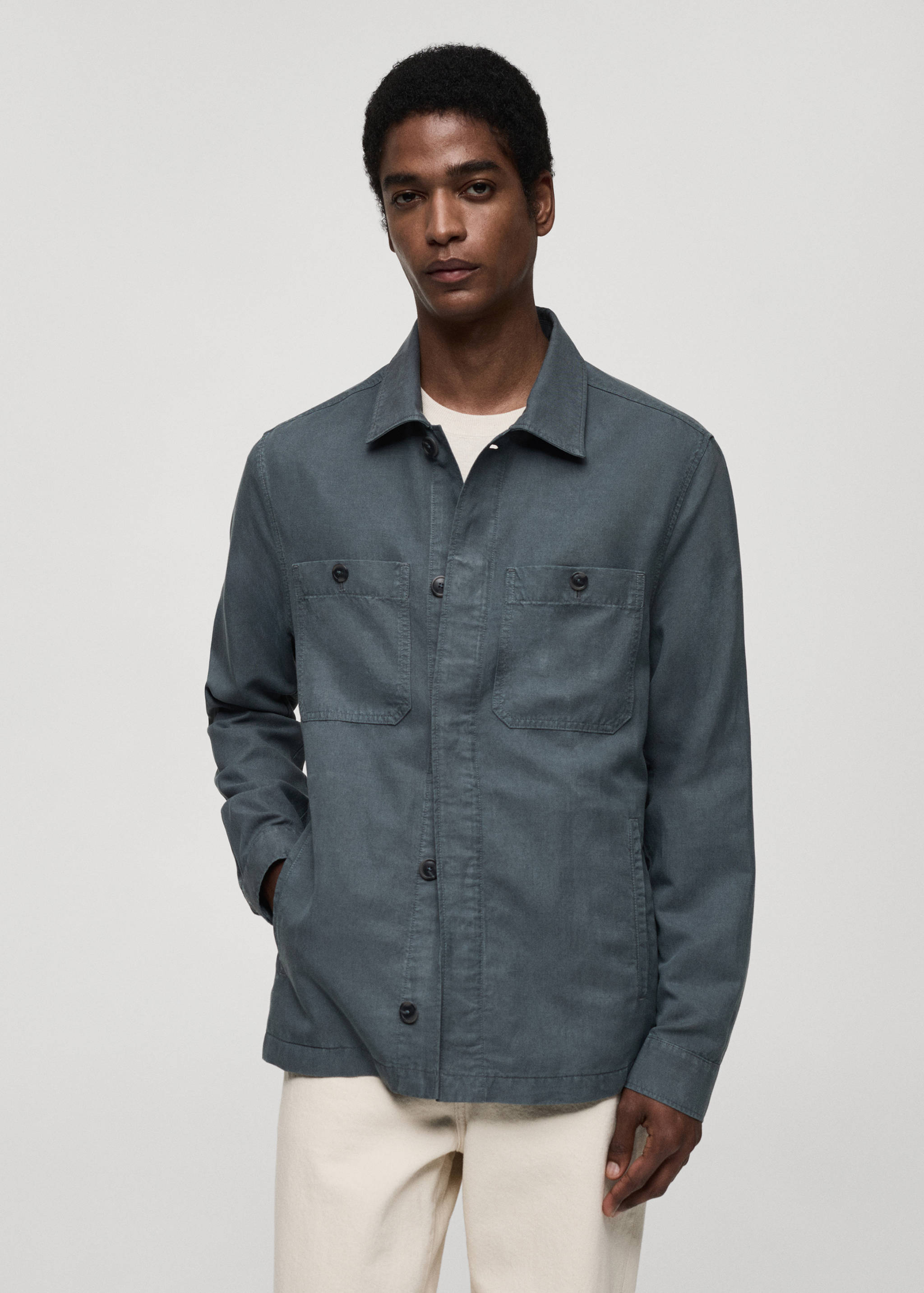 Slim-fit Tencel linen overshirt - Medium plane