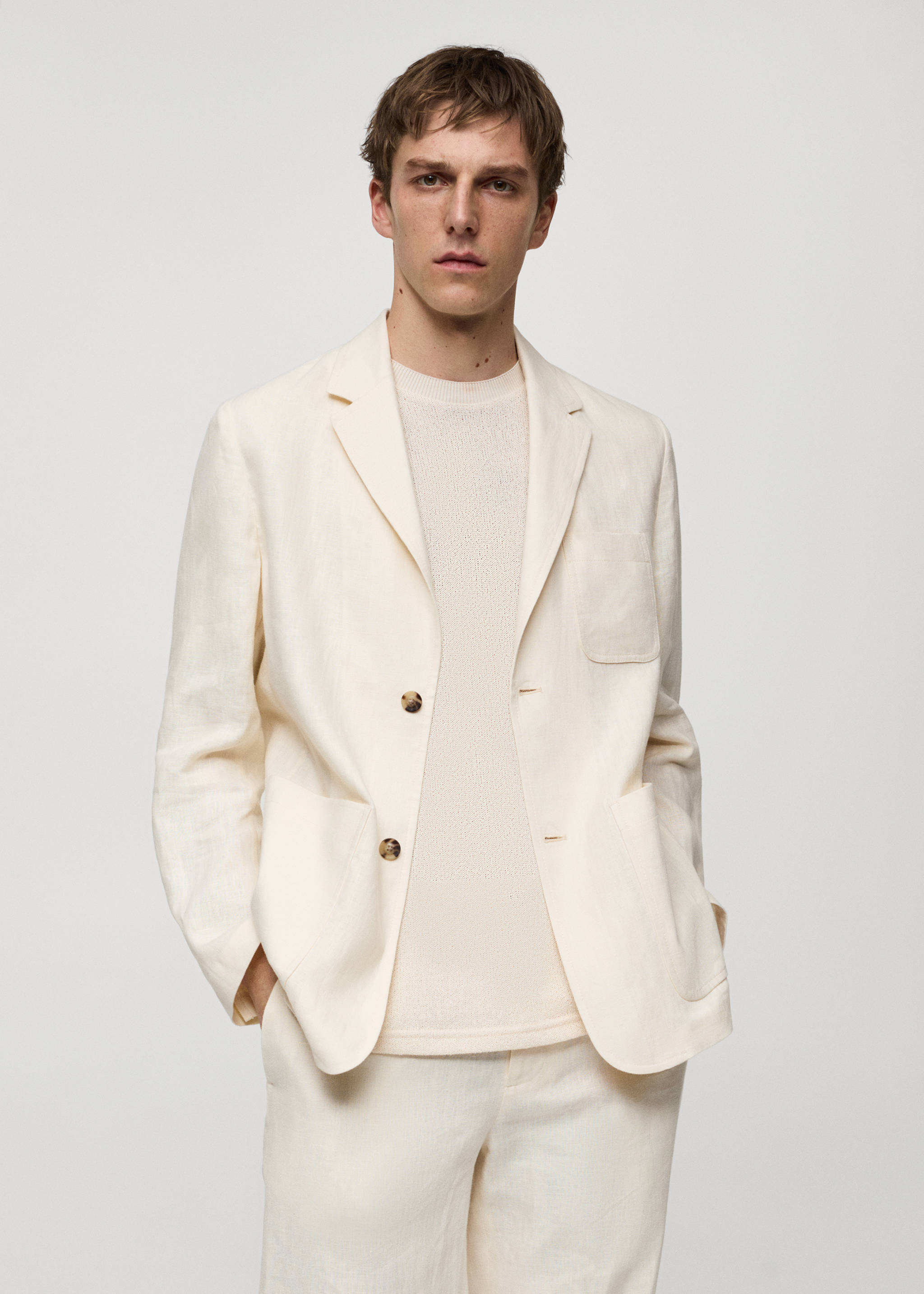 100% relaxed-firt linen jacket with pockets - Medium plane
