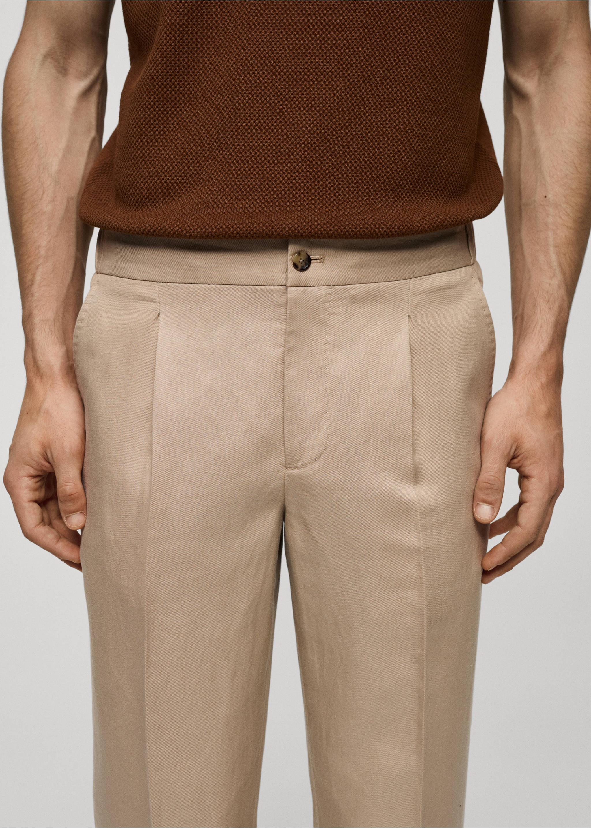 Bundfaltenhose aus Tencel mit Leinen - Detail des Artikels 1, Beige. Ref: 67079605-00.