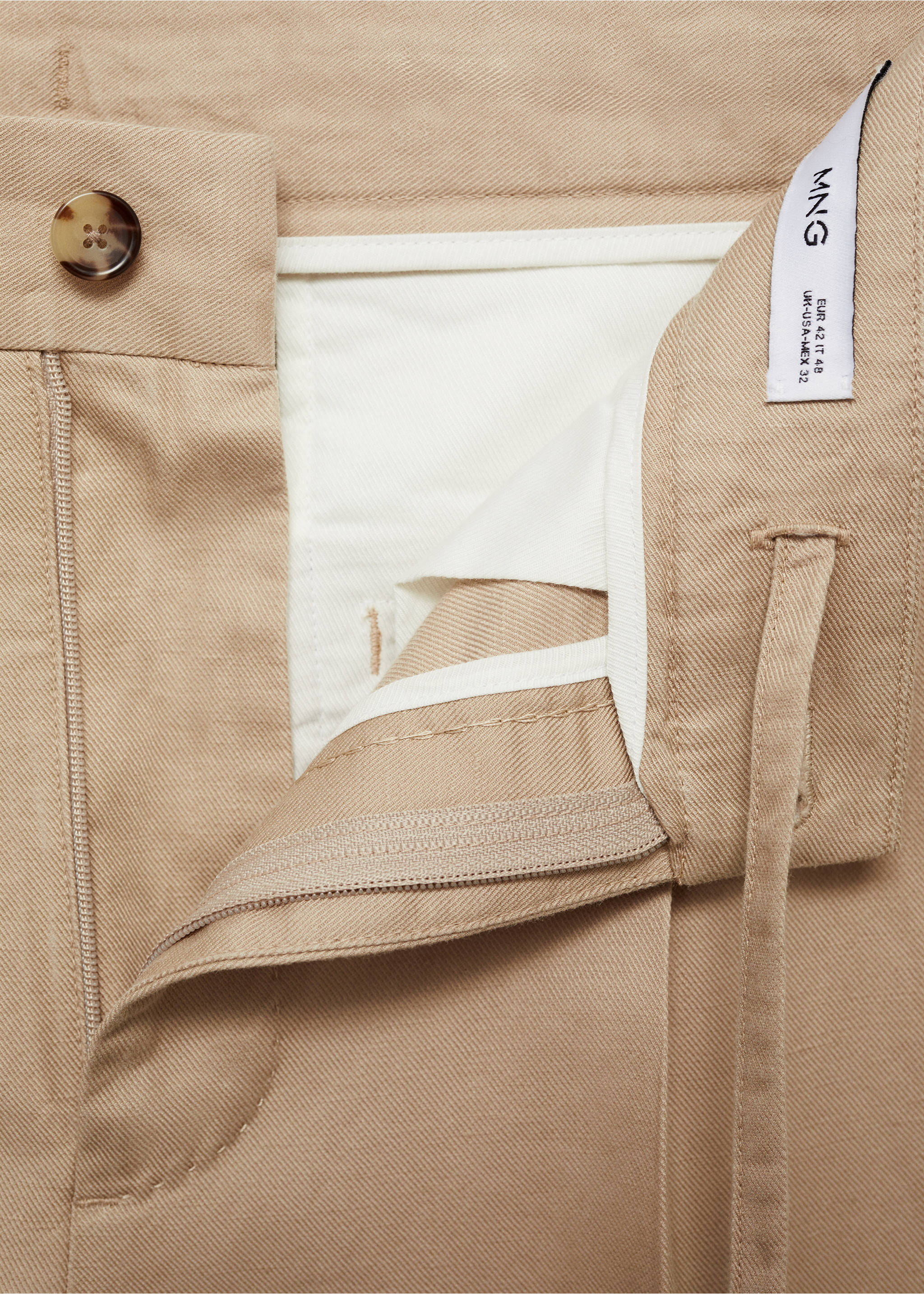 Bundfaltenhose aus Tencel mit Leinen - Detail des Artikels 8, Beige. Ref: 67079605-00.