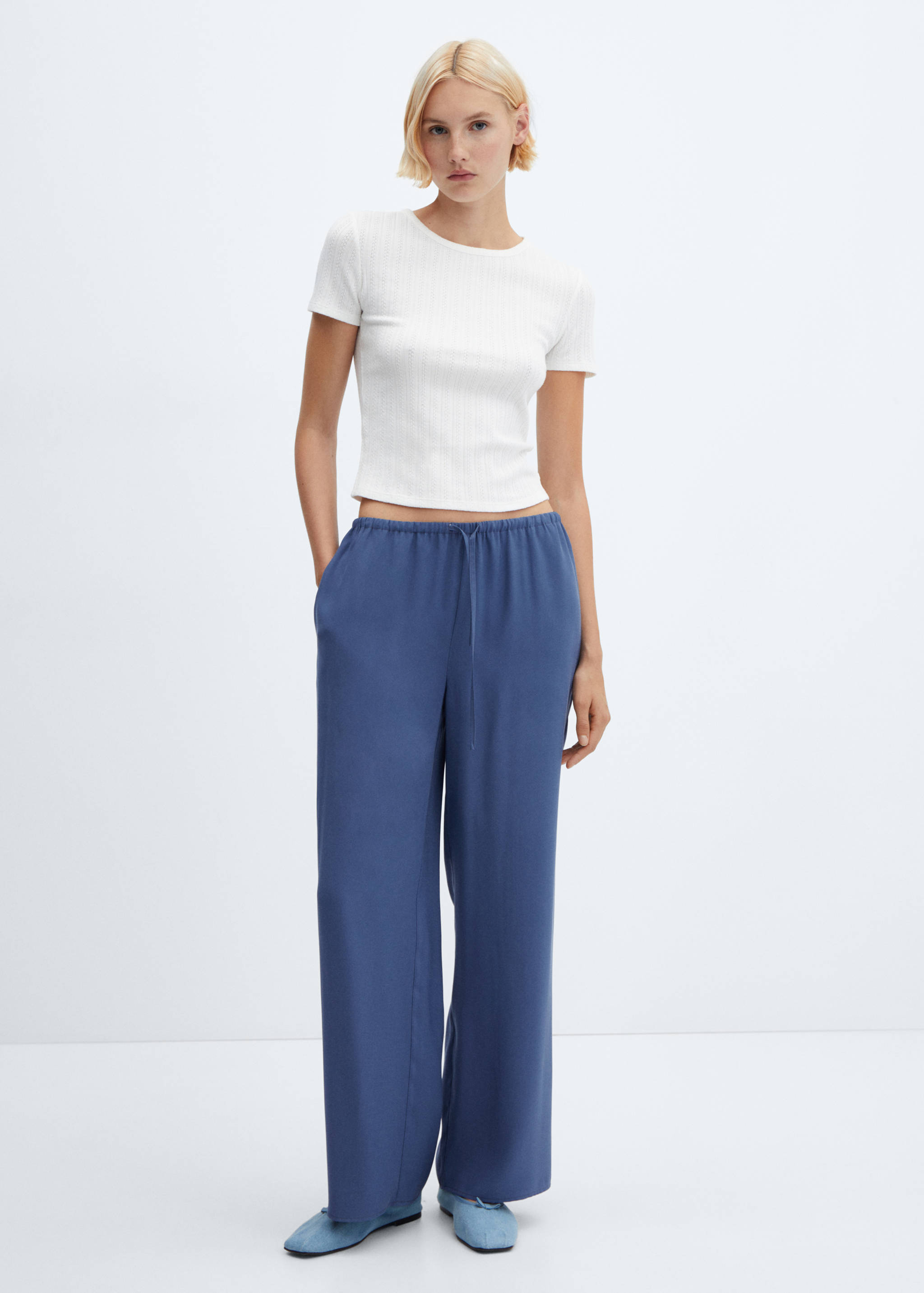 Wide leg trousers with elastic waist - General plane