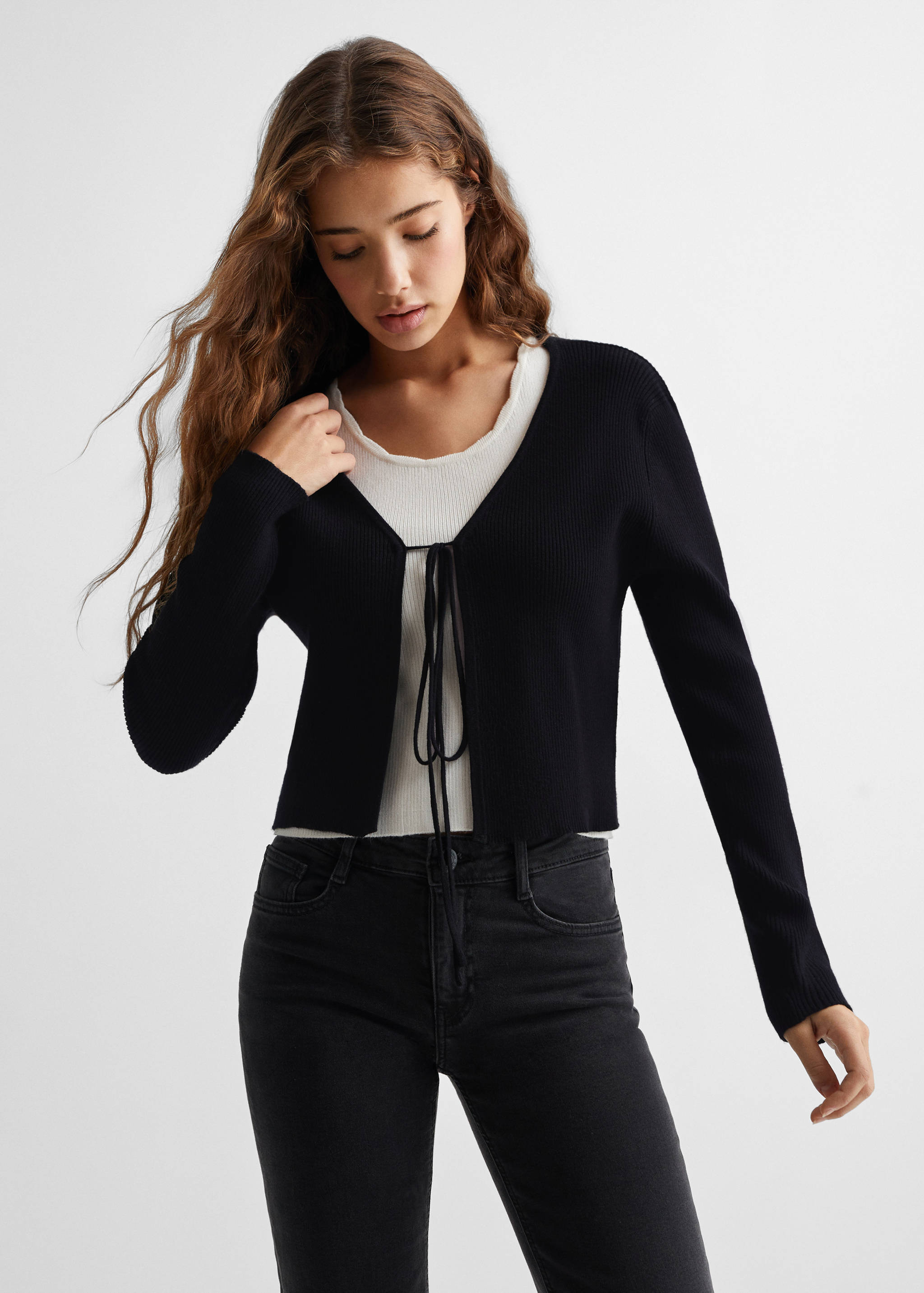 Knitted cardigan with bow - Medium plane