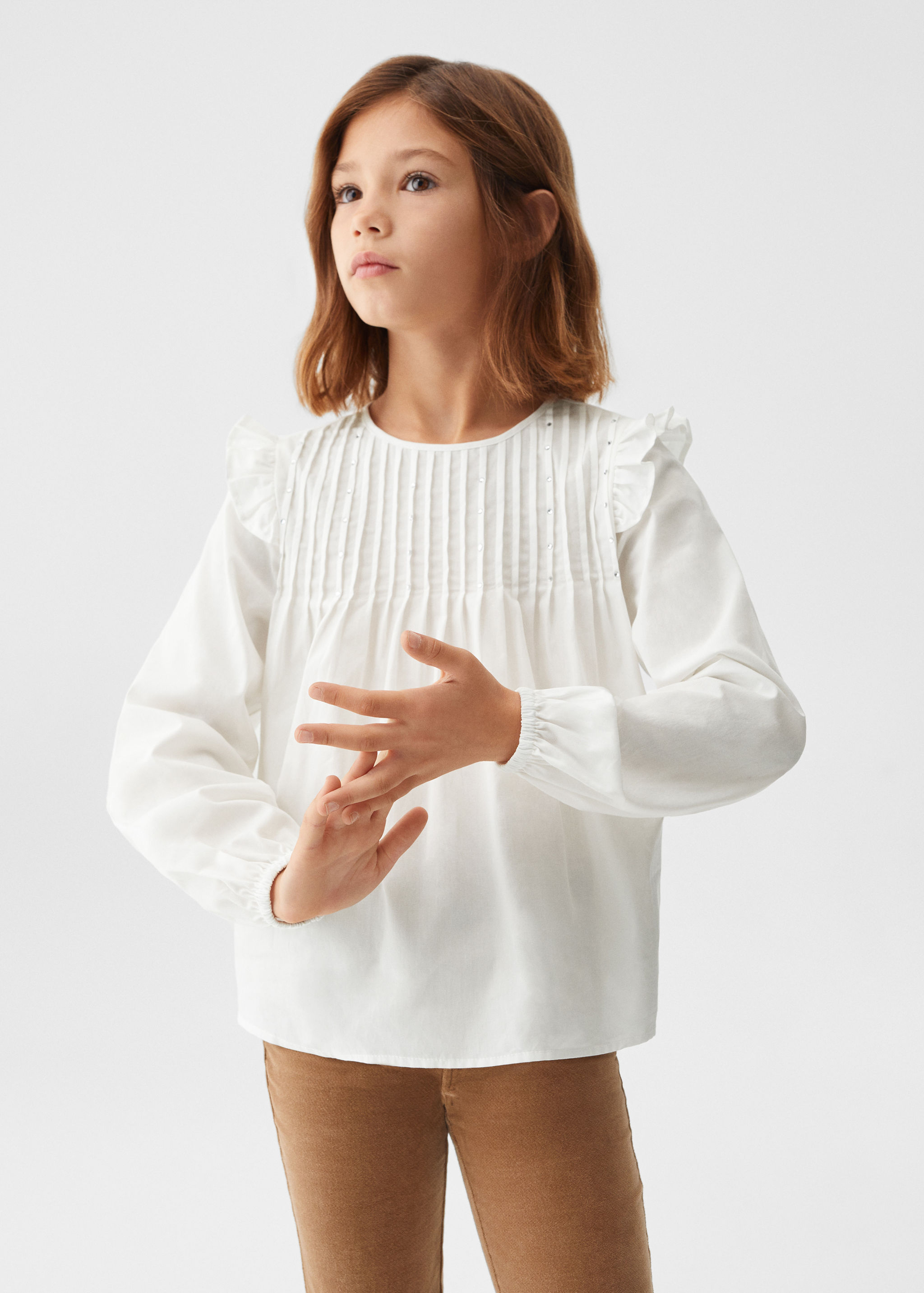 Blusa de algodão com folhos - Plano médio