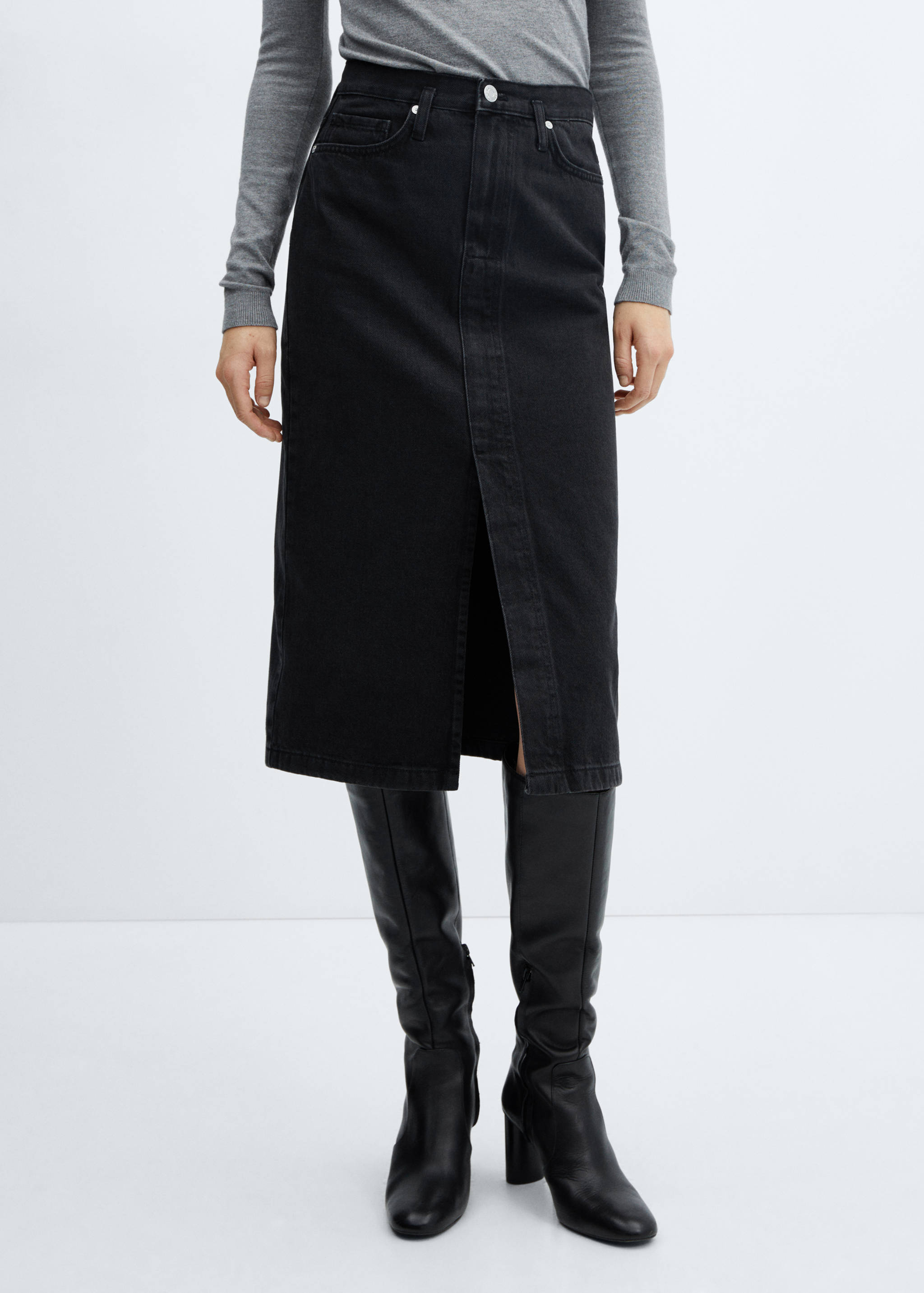 Denim midi-skirt - Medium plane