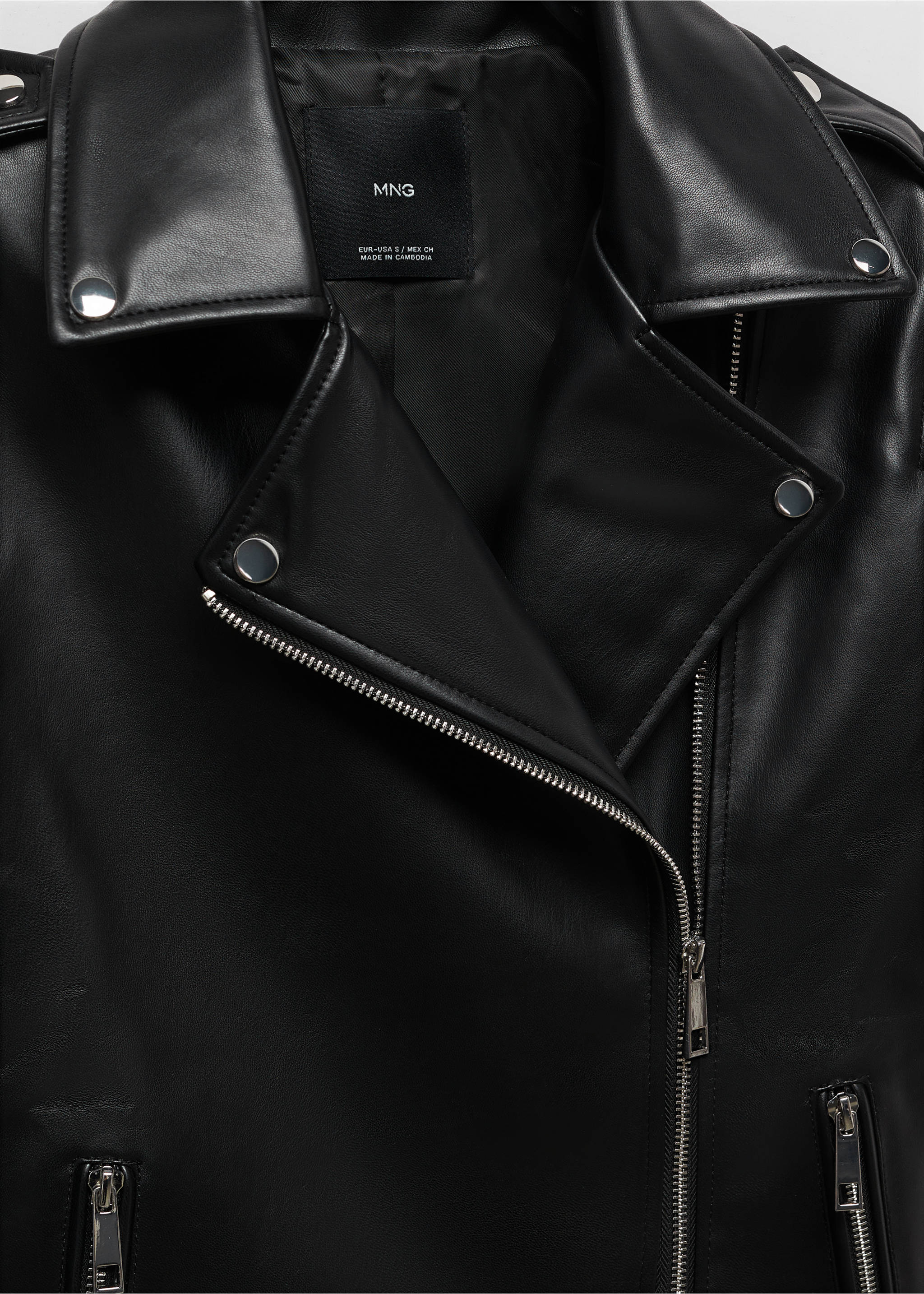 Bikerjacke mit Leder-Effekt - Detail des Artikels 8, Schwarz. Ref: 67080442-00.