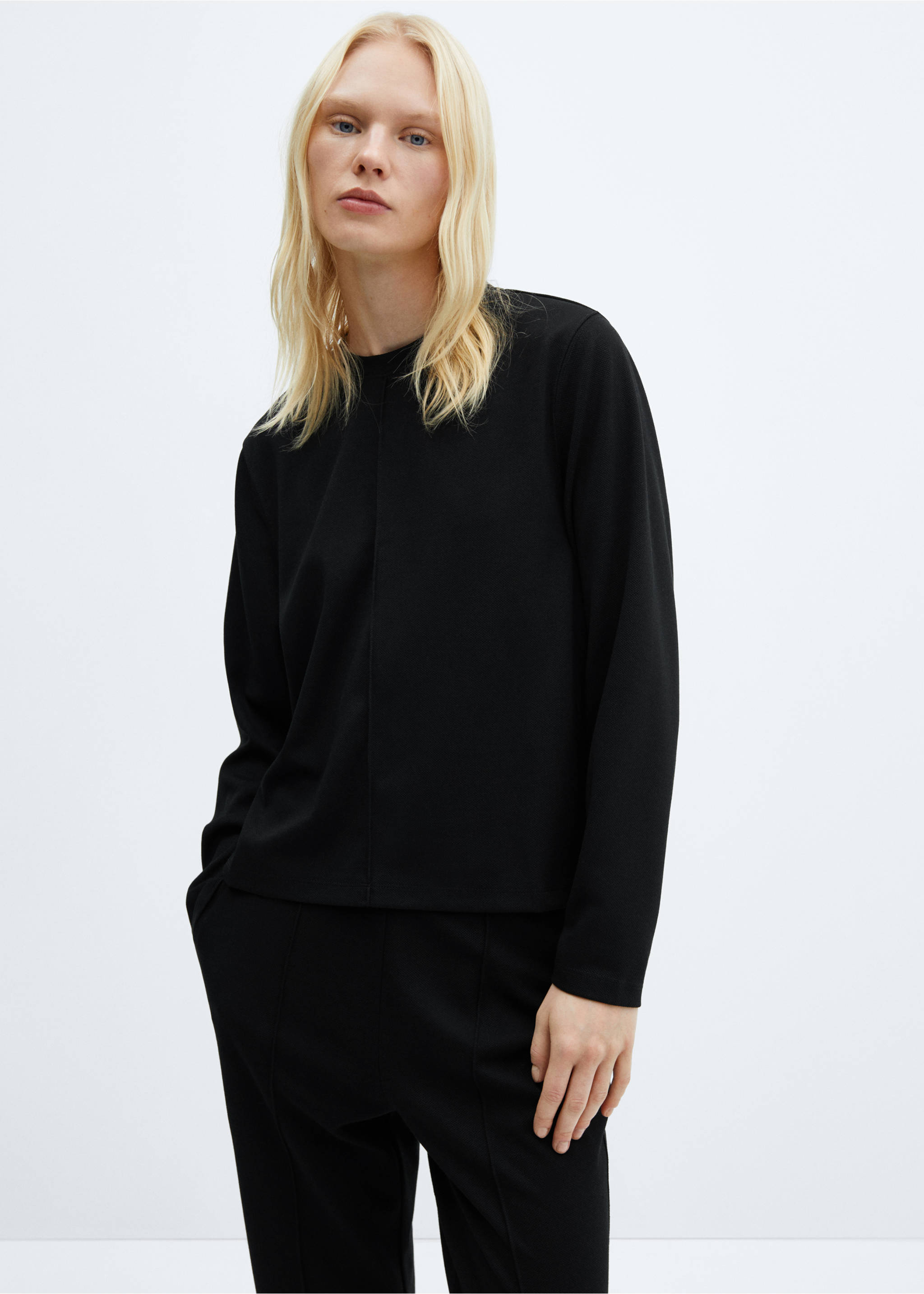 Decorative stitching sweatshirt - Medium plane, Black. Ref: 67080453-00.