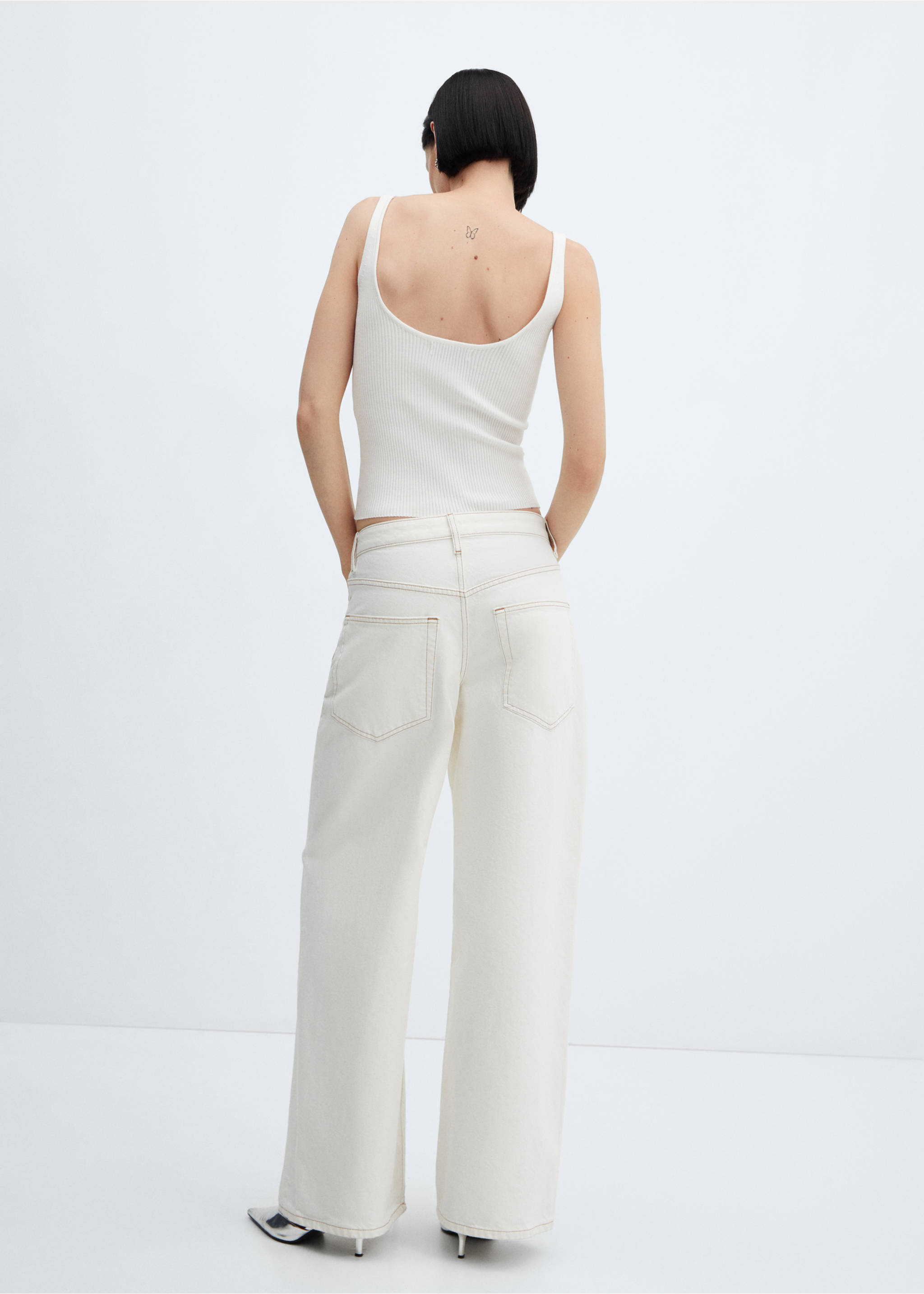 Strick-Top mit V-Ausschnitt - Rückseite des Artikels, Ecru. Ref: 67080466-00.