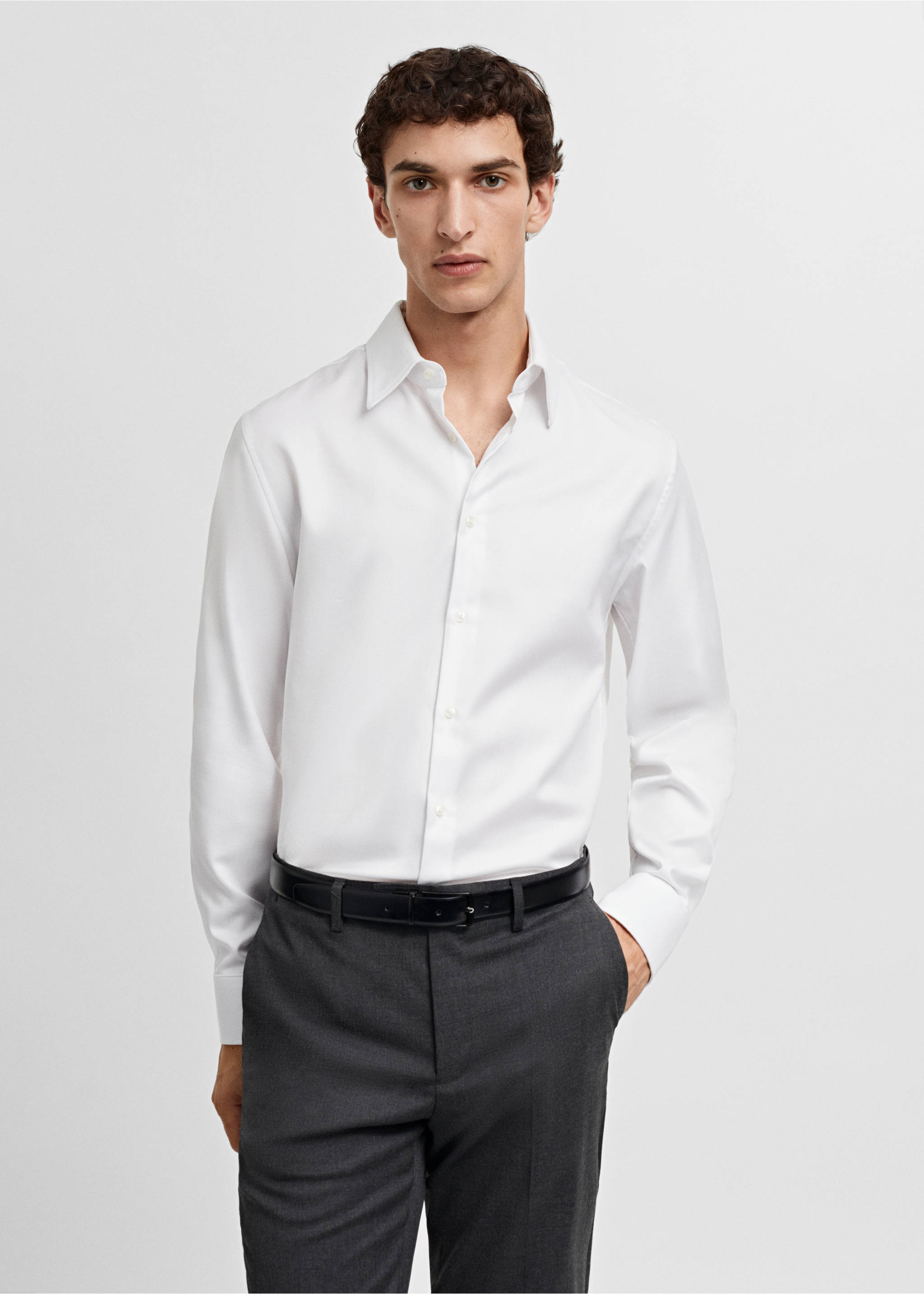 Regular-fit structured suit shirt - Medium plane, White. Ref: 67080622-00.
