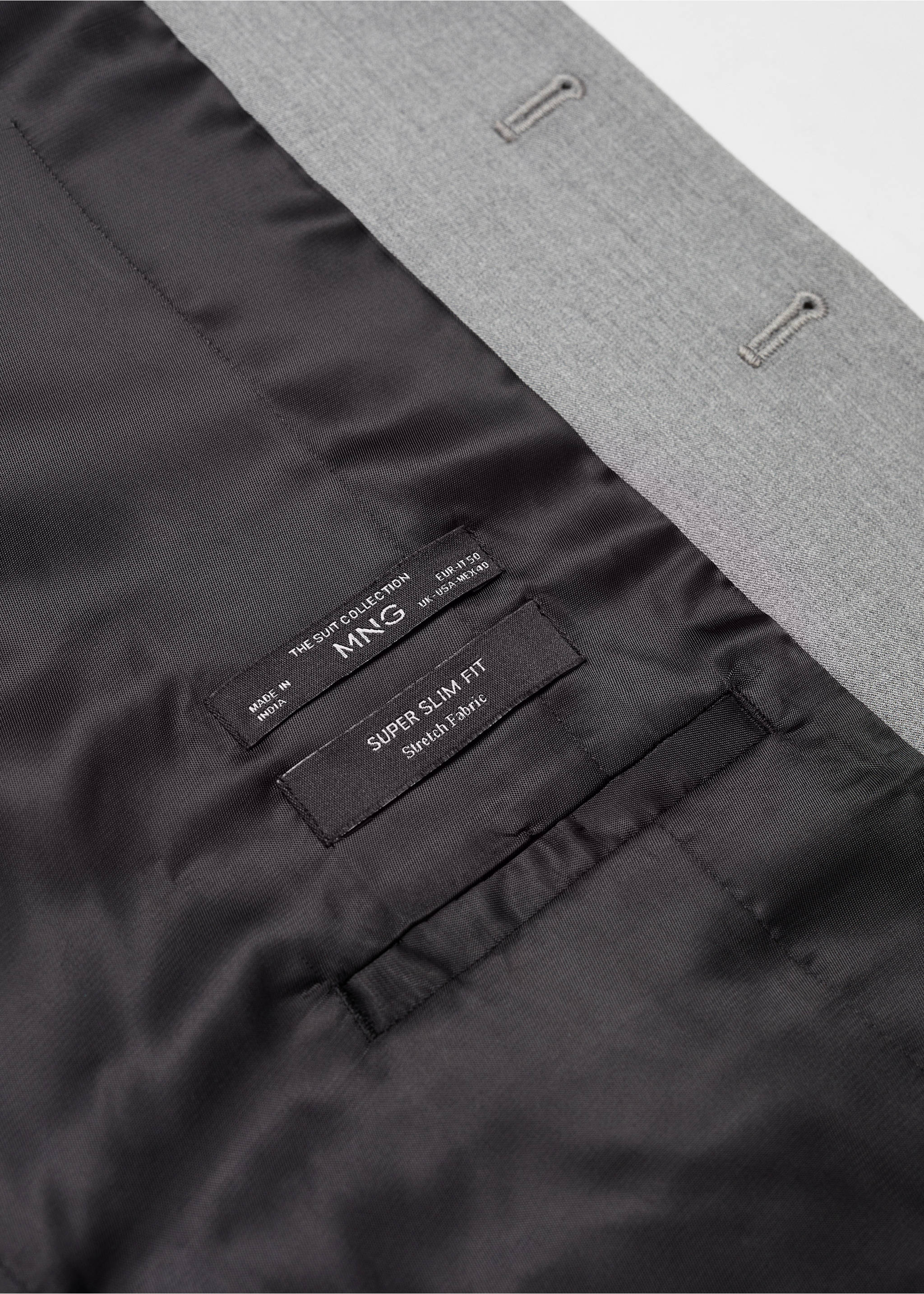 Armilla vestit súper slim fit teixit strech - Detall de l'article 8, Gris. Ref: 67080624-00.