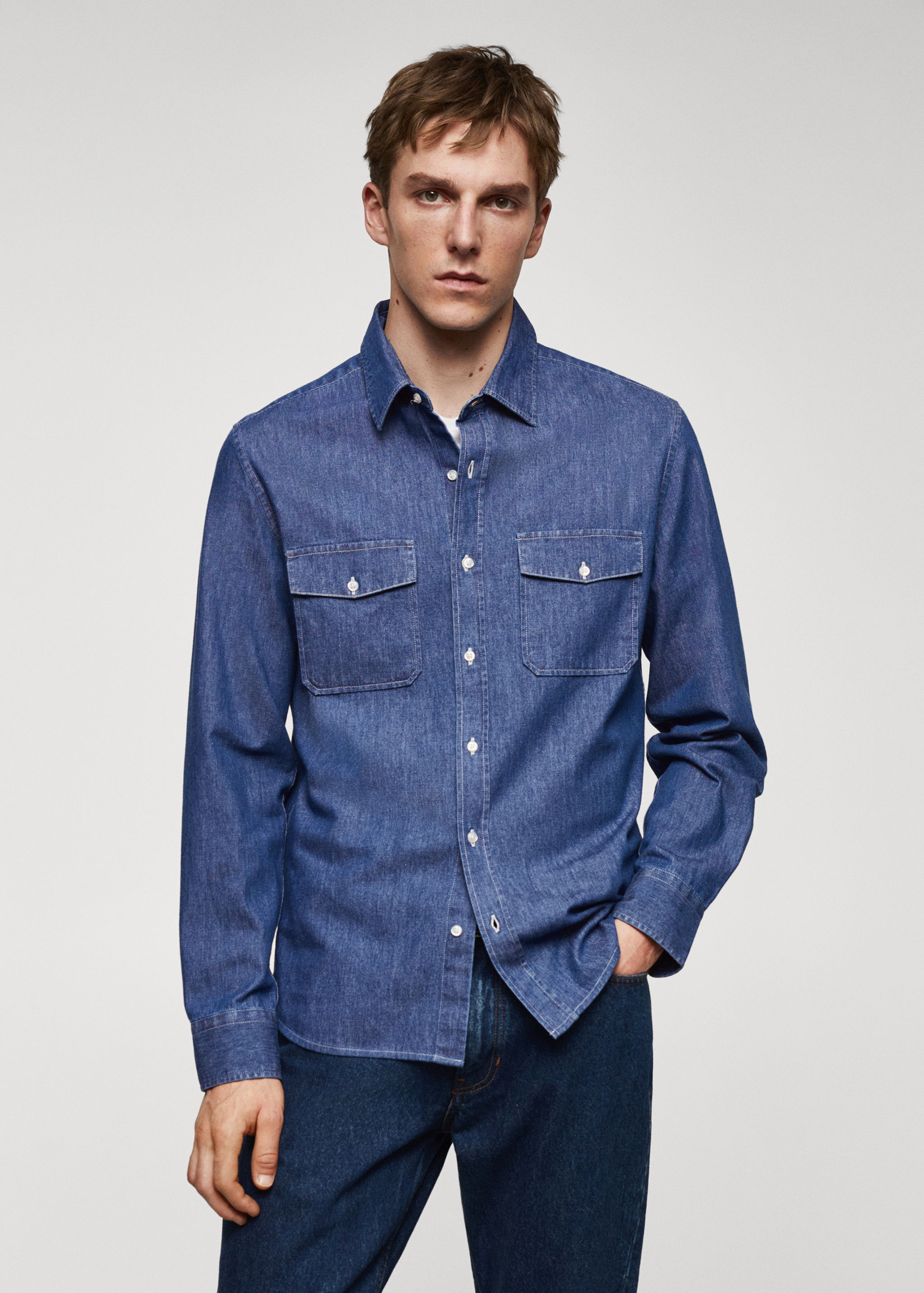 Denim-Overshirt mit Taschen - Mittlere Ansicht