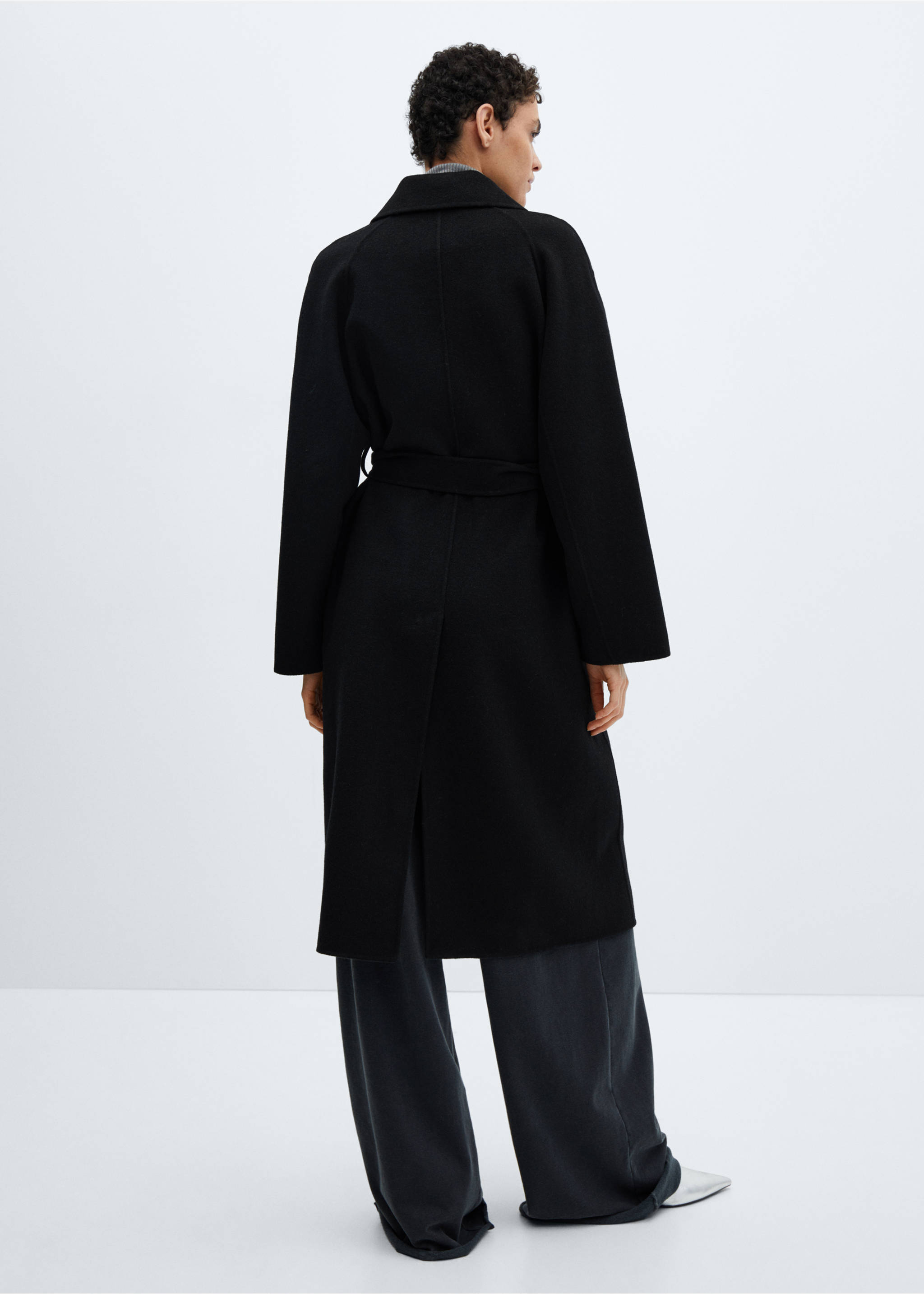 Kabát handmade s páskem - Zadní strana zboží, Černá. Ref: 67080643-00.