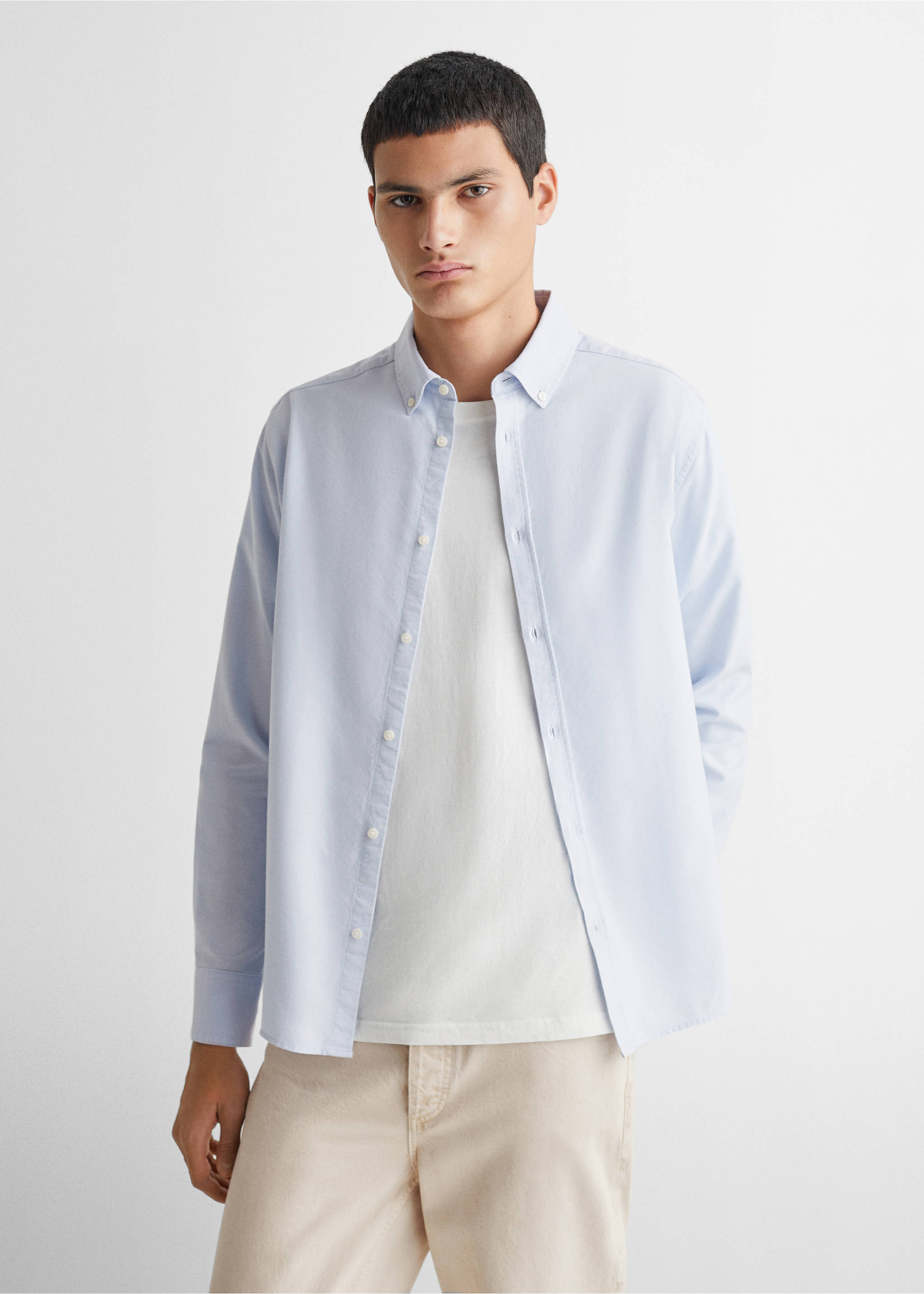 Chemise oxford unisexe - Plan moyen, Bleu ciel. Ref: 67080649-00.